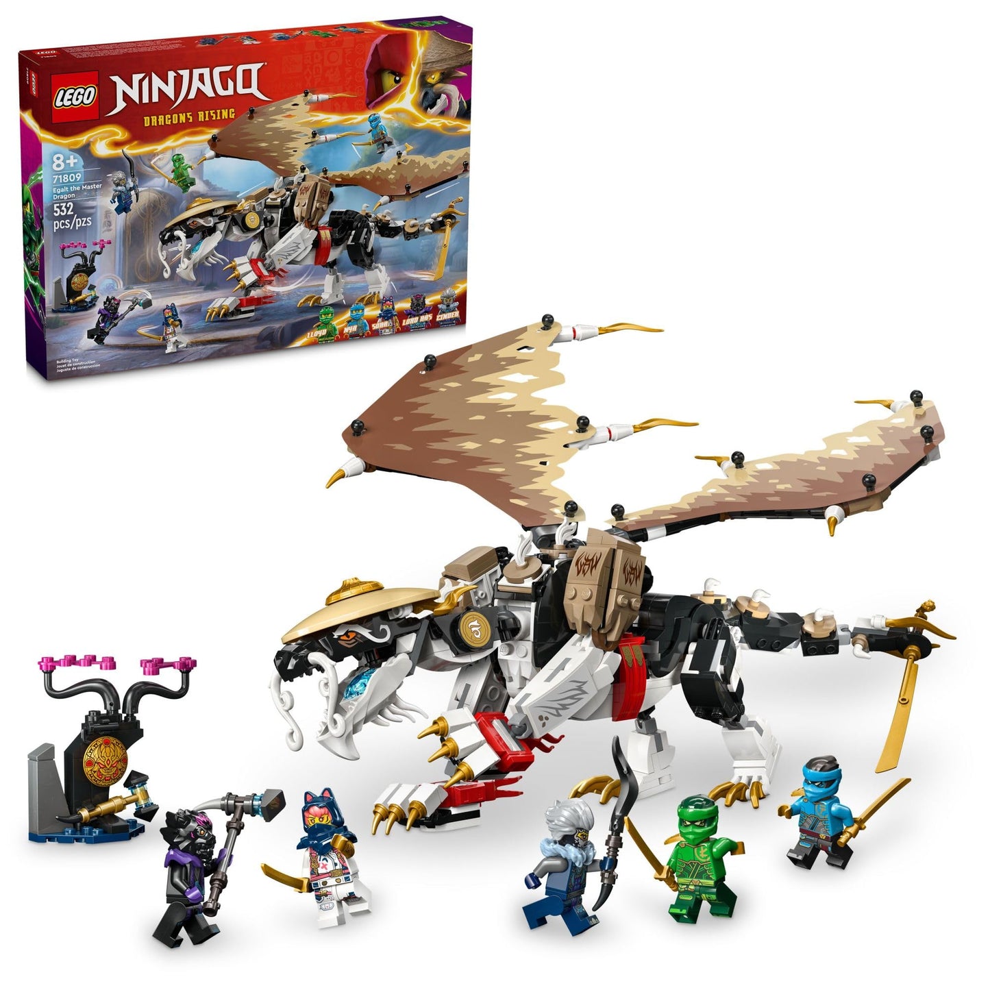LEGO NINJAGO Egalt The Master Dragon (71809) – 532-Piece Battle Set with 5 Ninja Minifigures