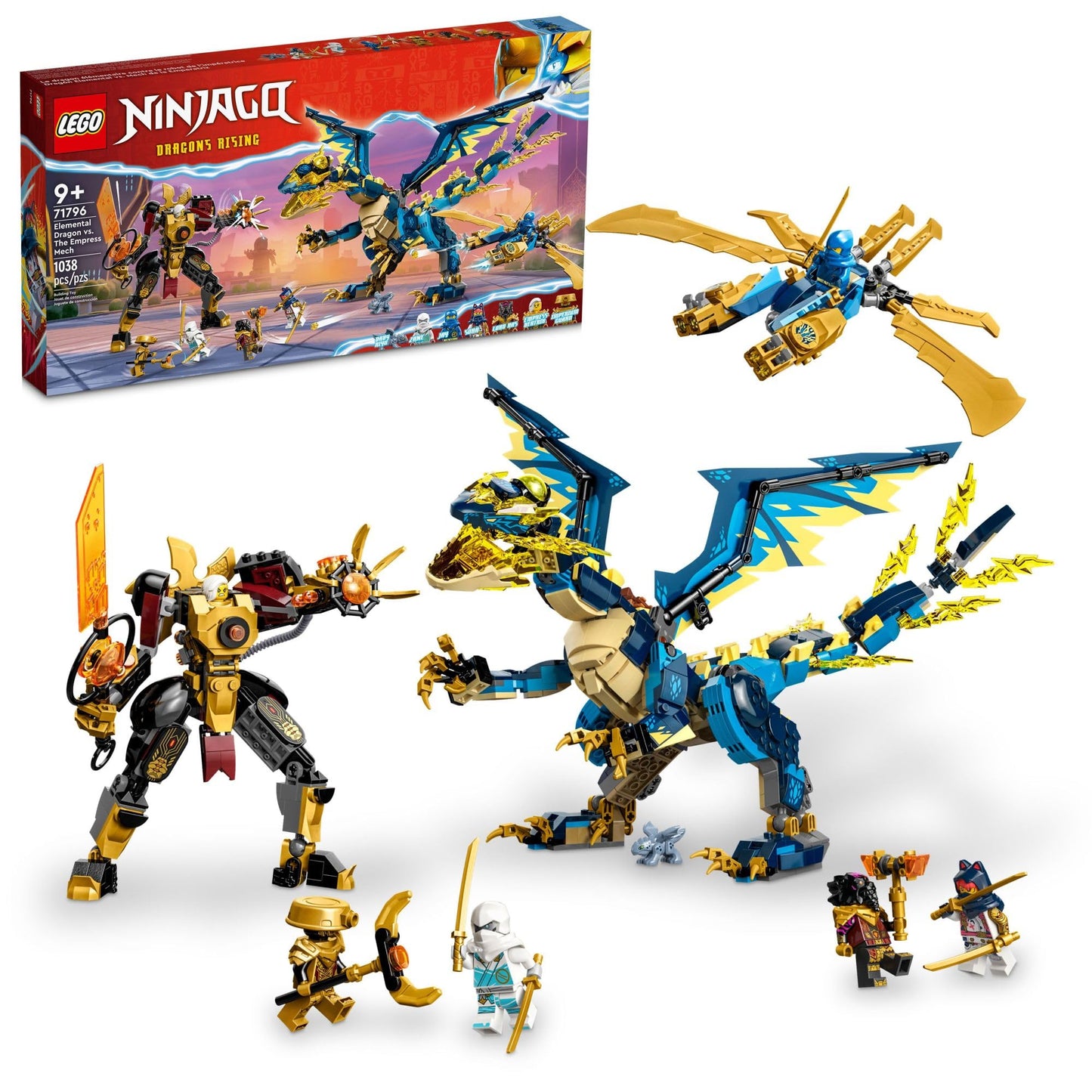 LEGO NINJAGO Elemental Dragon vs The Empress Mech 71796 – 1,038-Piece Building Set with 6 Minifigures