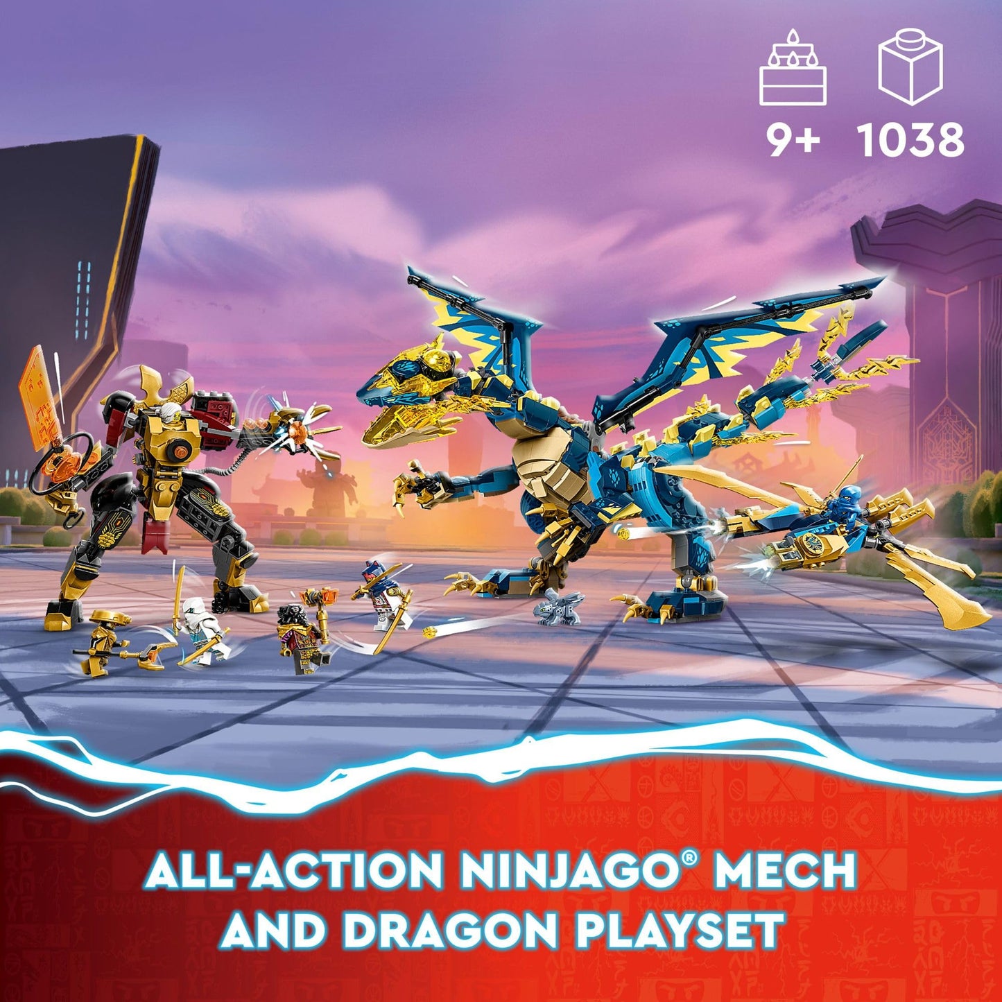 LEGO NINJAGO Elemental Dragon vs The Empress Mech 71796 – 1,038-Piece Building Set with 6 Minifigures