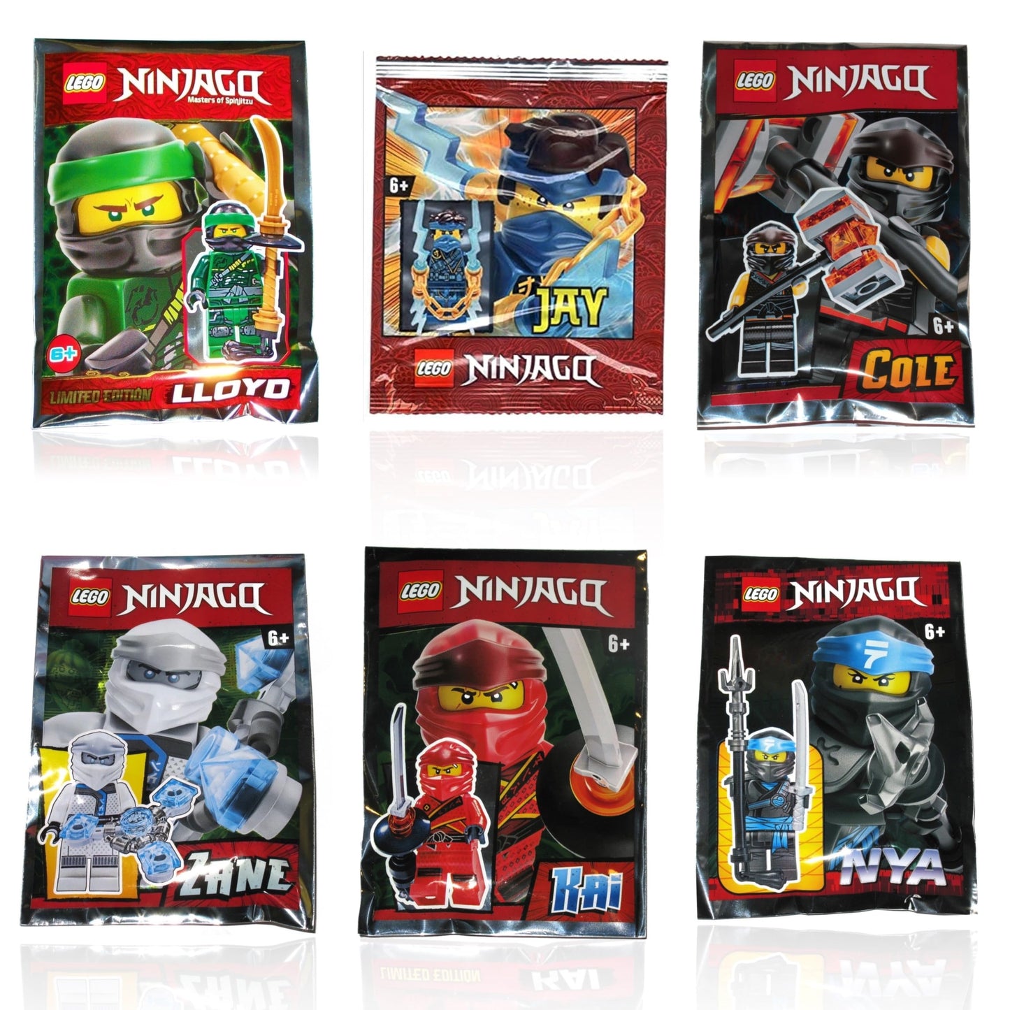 LEGO Ninjago Masters of Spinjitzu 6-Minifigure Foil Pack – Lloyd, Jay, Cole, Zane, Kai & Nya