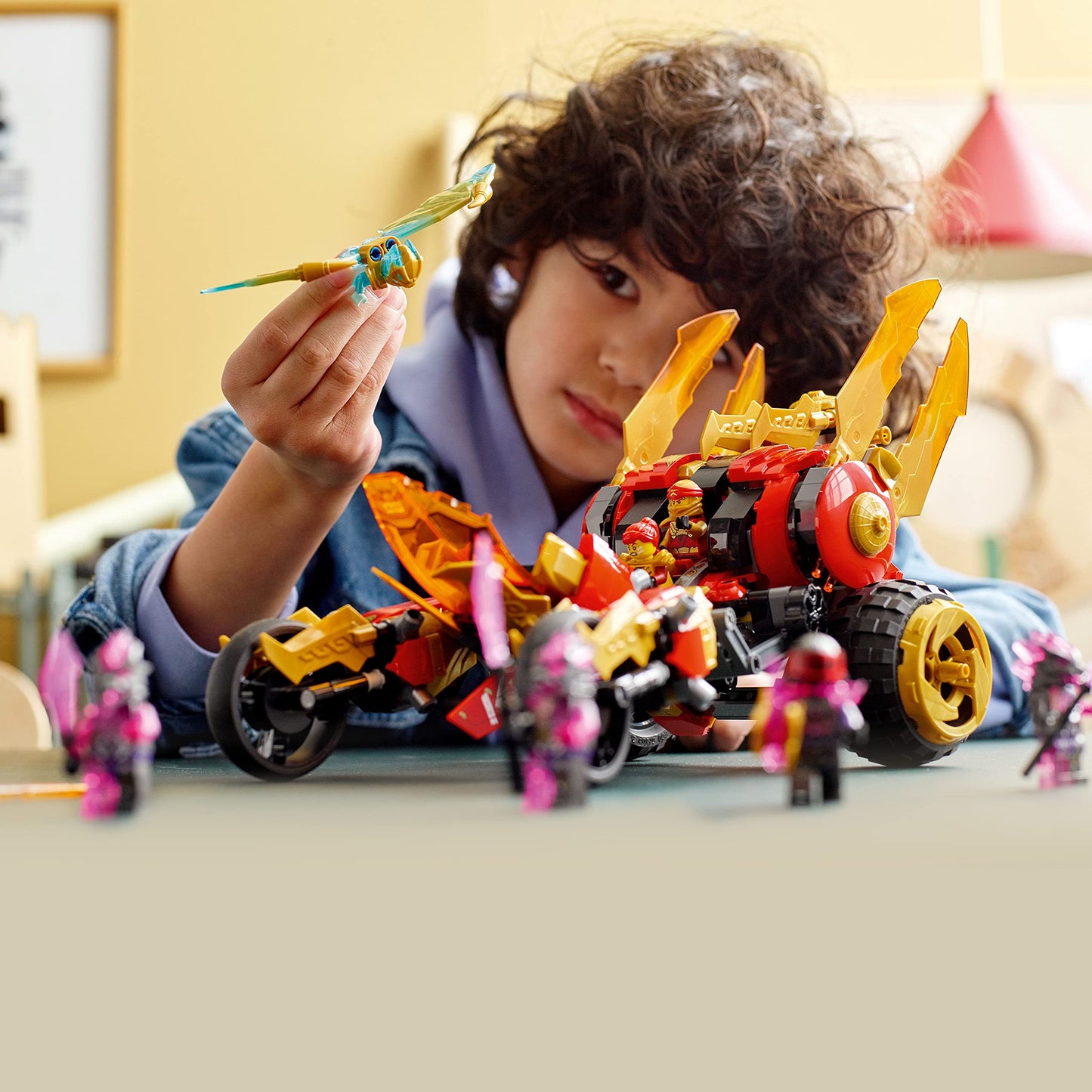 LEGO NINJAGO Kai’s Golden Dragon Raider 71773 – Multi-Terrain Car with Kai & Zane Minifigs | 624 Pieces | Ages 8+