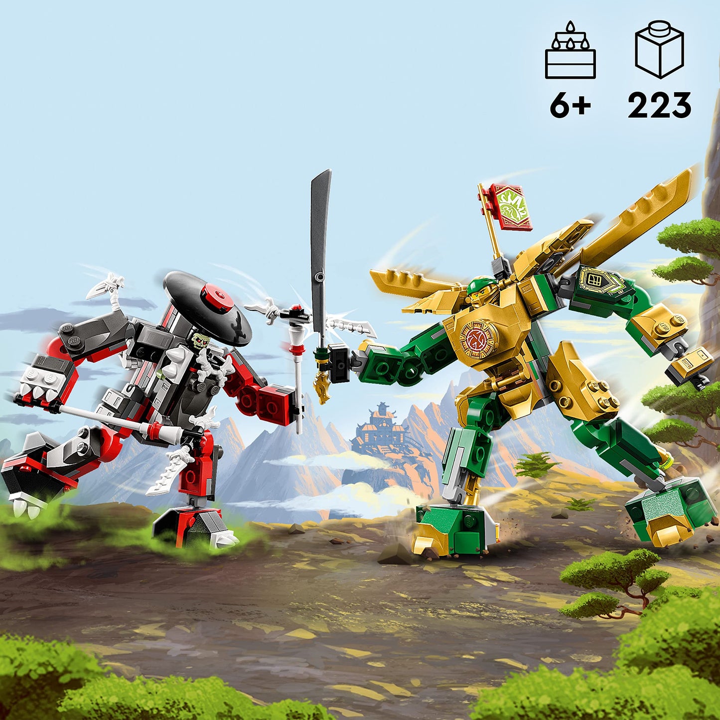 LEGO NINJAGO Lloyd’s Mech Battle EVO (71781) – 2 Posable Ninjas with Golden Lloyd & Bone Warrior