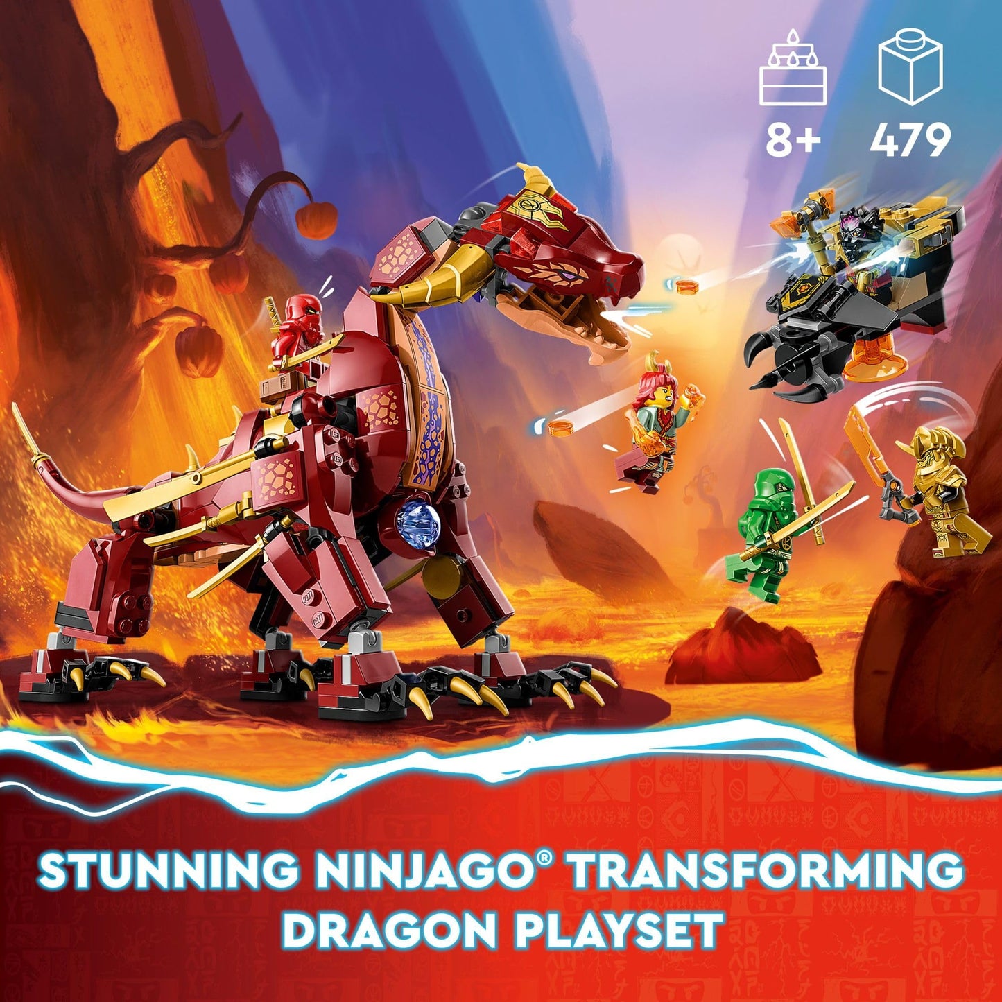 LEGO NINJAGO Heatwave Transforming Lava Dragon 71793 – 479-Piece Ninja Dragon Playset