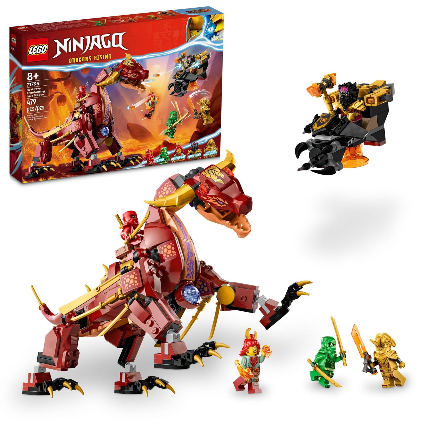 LEGO NINJAGO Heatwave Transforming Lava Dragon 71793 – 479-Piece Ninja Dragon Playset