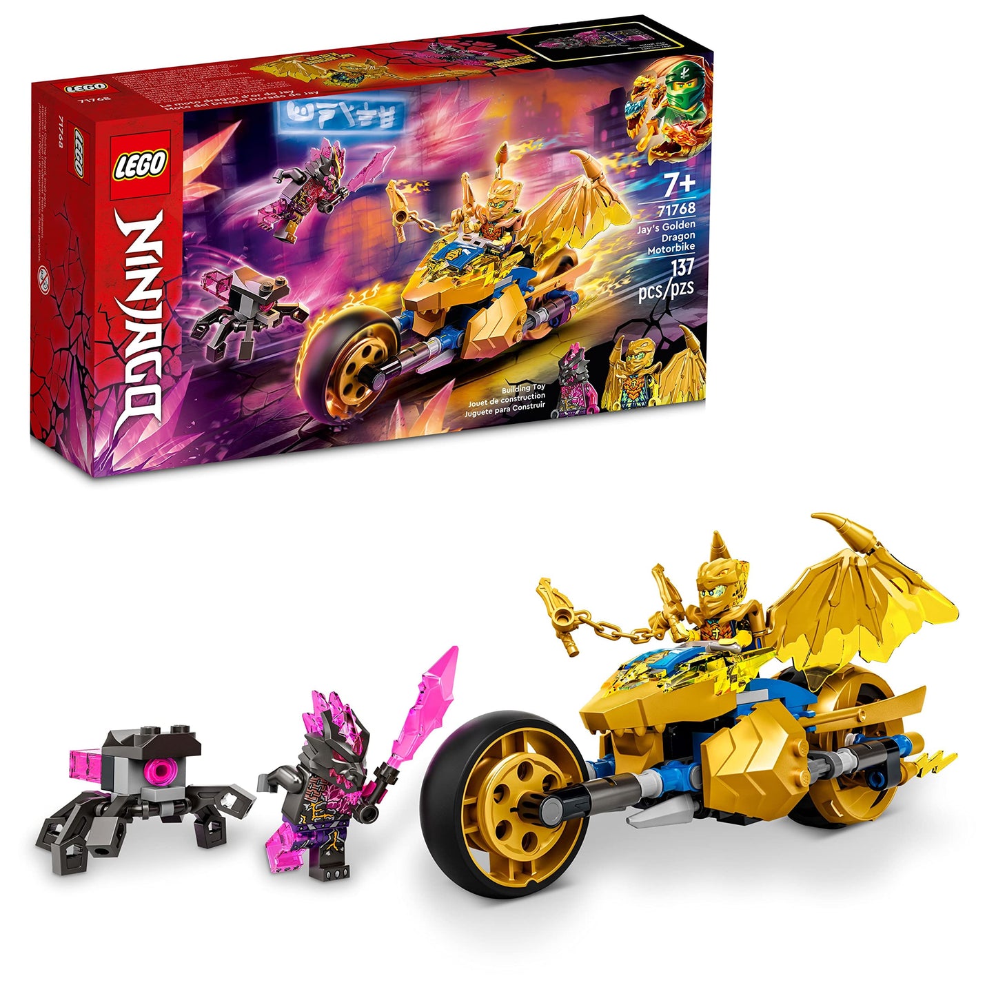 LEGO NINJAGO Jay’s Golden Dragon Motorcycle 71768 – Ninja Battle Toy for Kids 7+