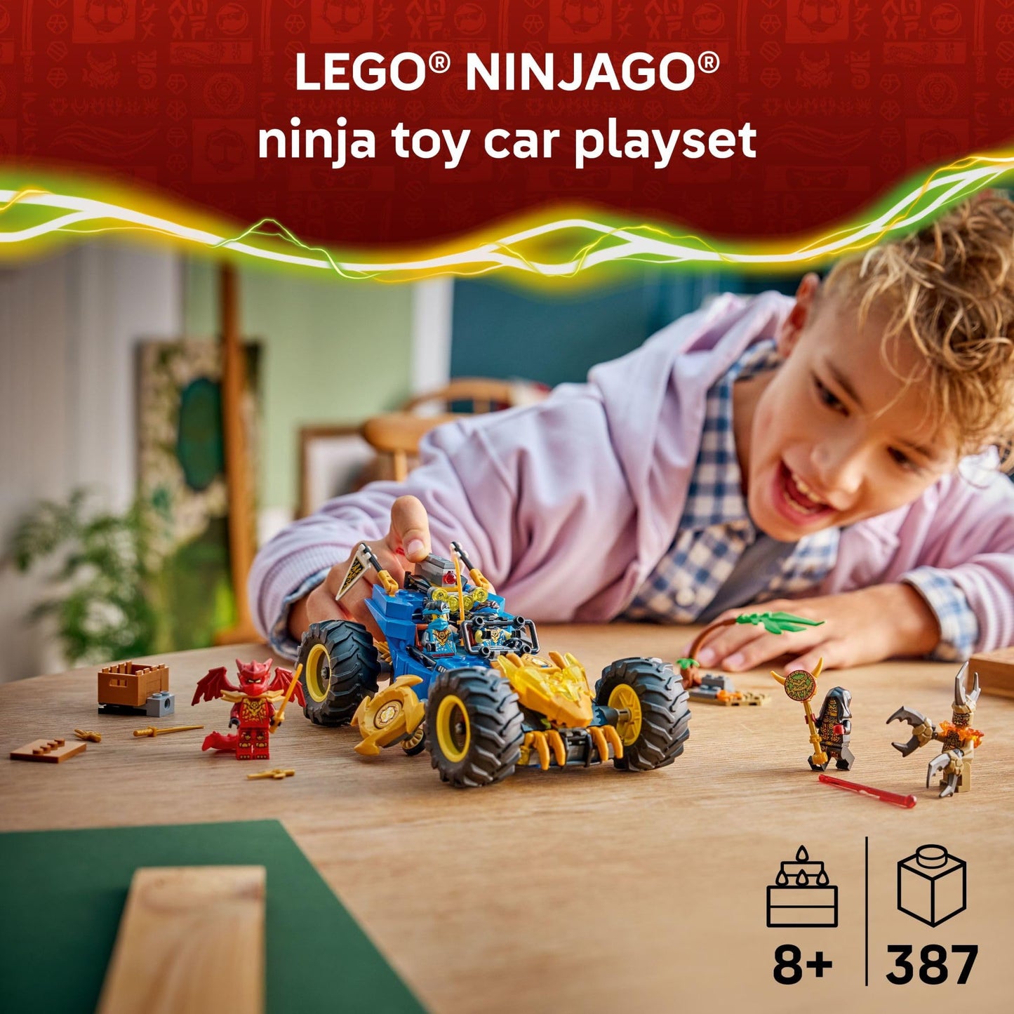 LEGO NINJAGO Jay’s Transforming Car (71856) – 2 Play Modes, 5 Minifigures, 387 Pieces