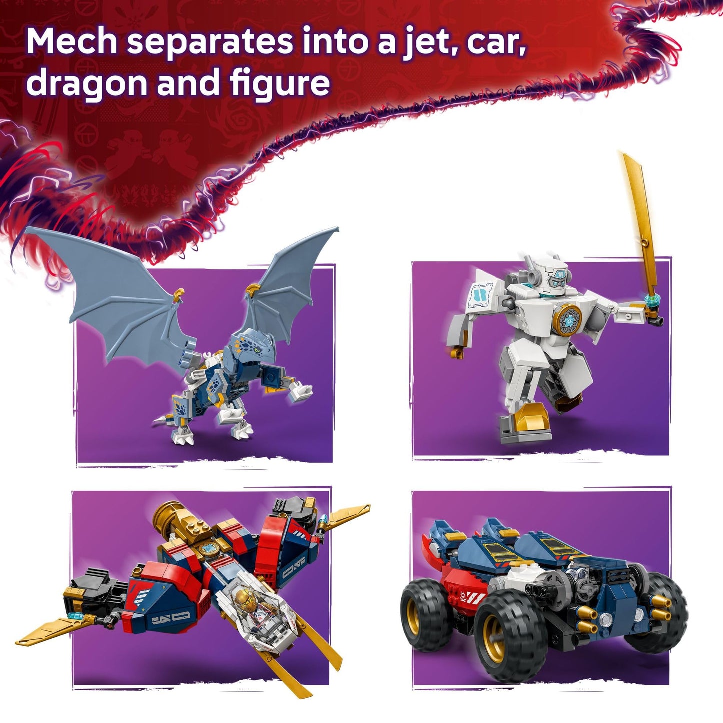LEGO NINJAGO Zane’s Ultra Combiner Mech 71834 – 4‑in‑1 Building Toy with 6 Minifigures