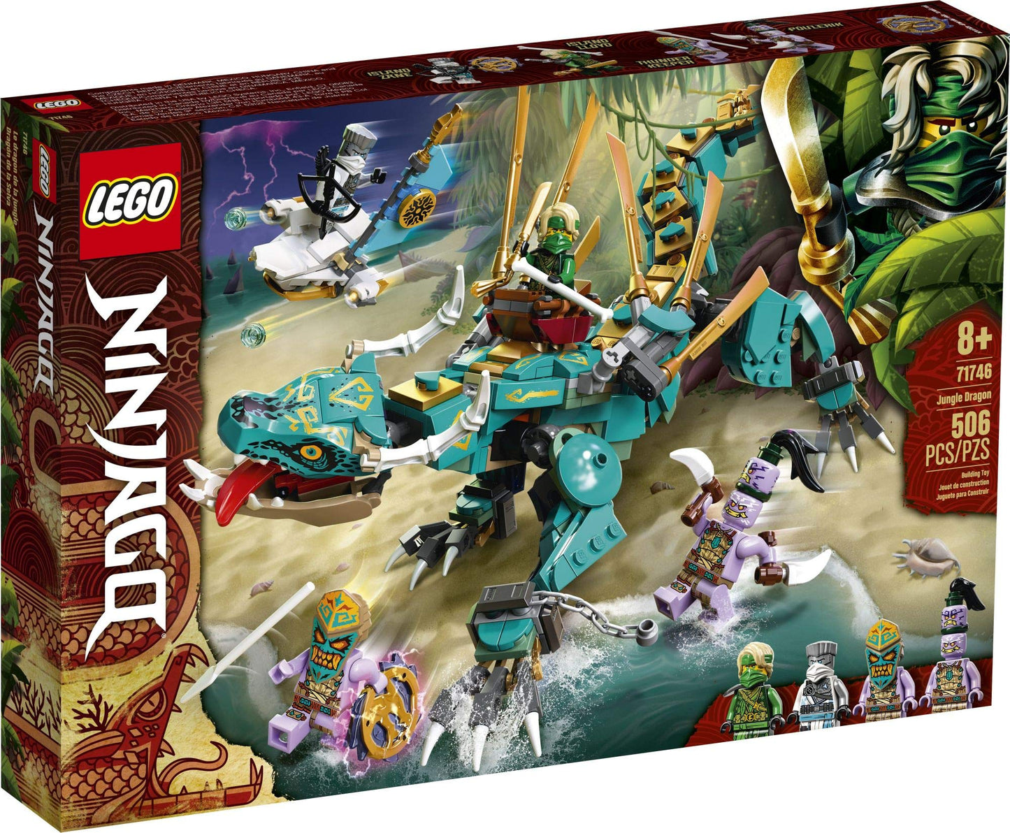 LEGO NINJAGO Jungle Dragon 71746 Building Kit – Posable Dragon Toy with 4 Minifigures