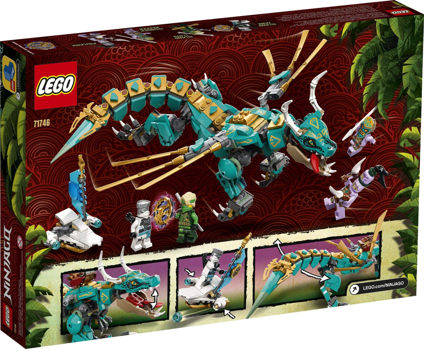 LEGO NINJAGO Jungle Dragon 71746 Building Kit – Posable Dragon Toy with 4 Minifigures