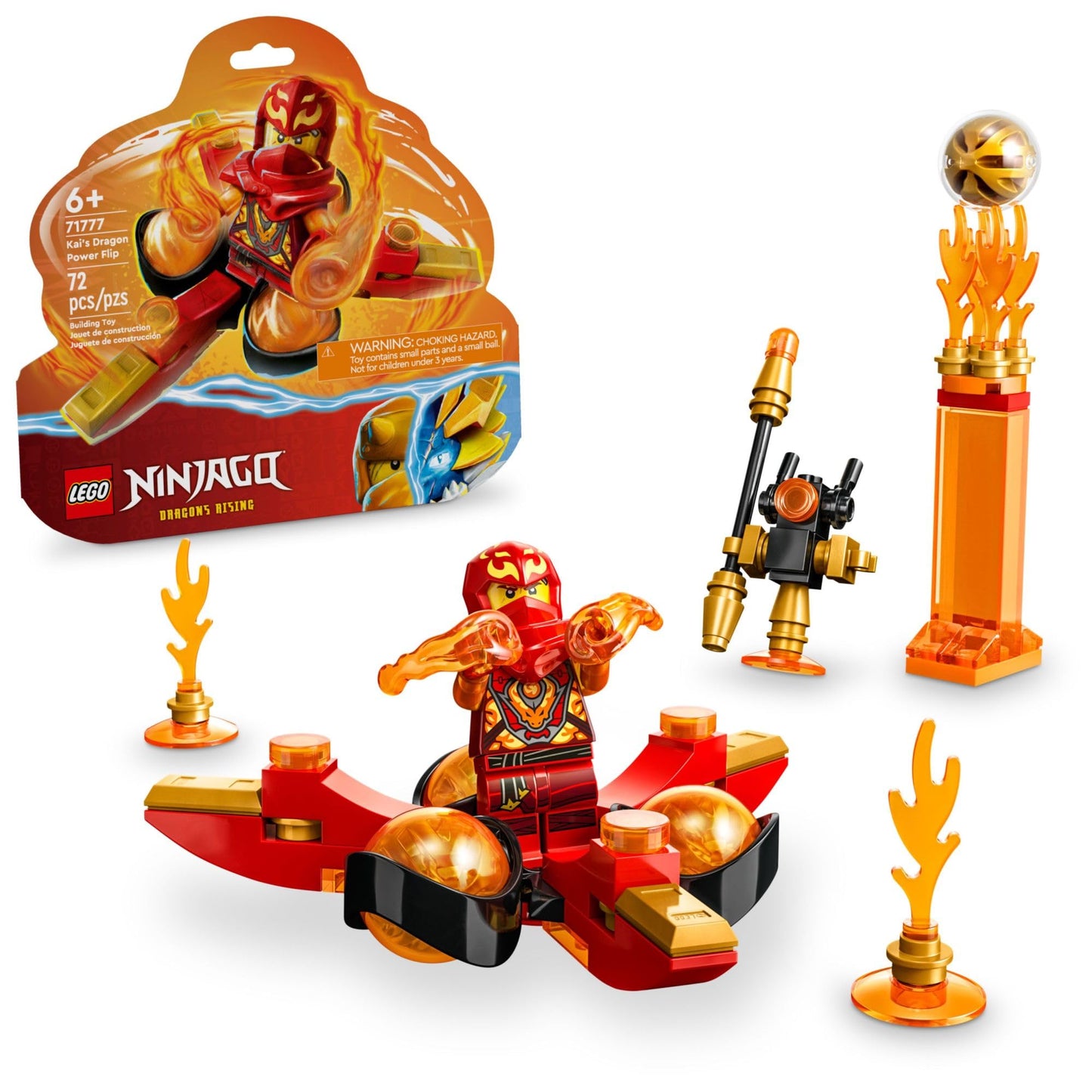 LEGO NINJAGO Kai’s Dragon Power Spinjitzu Flip 71777 | Red Ninja Toy Building Set for 6+ Fans