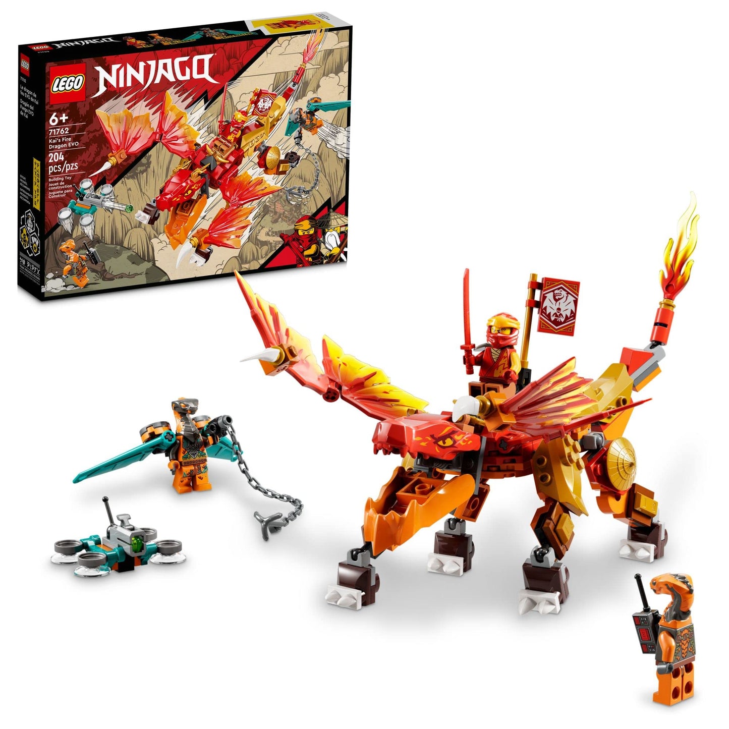 LEGO NINJAGO Kai’s Fire Dragon EVO 71762 – Action Dragon Toy with Kai & Snake Warriors