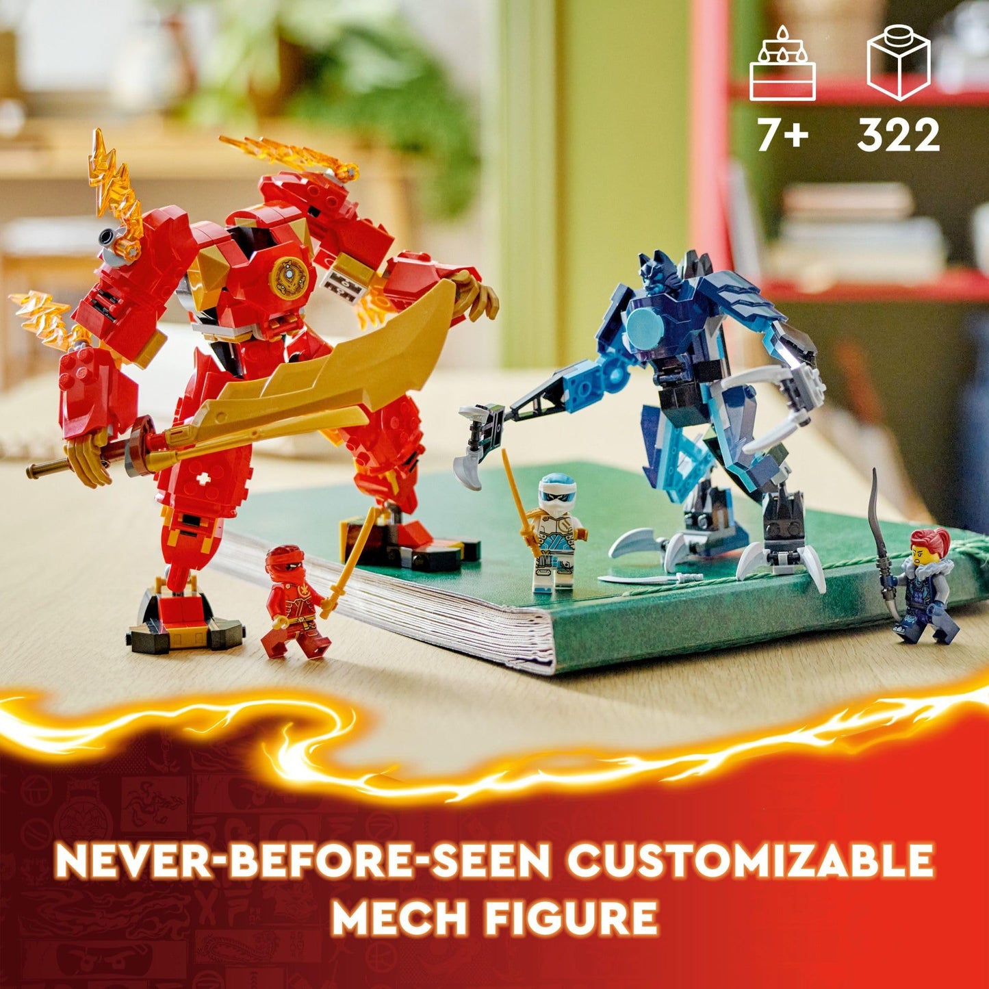 LEGO NINJAGO Kai's Elemental Fire Mech 71808 – Customizable Ninja Action Figure Set