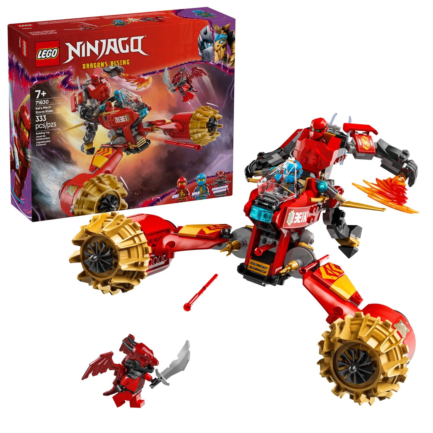 LEGO NINJAGO Kai's Mech Storm Rider 71830 – 333-Piece Set with 3 Minifigures