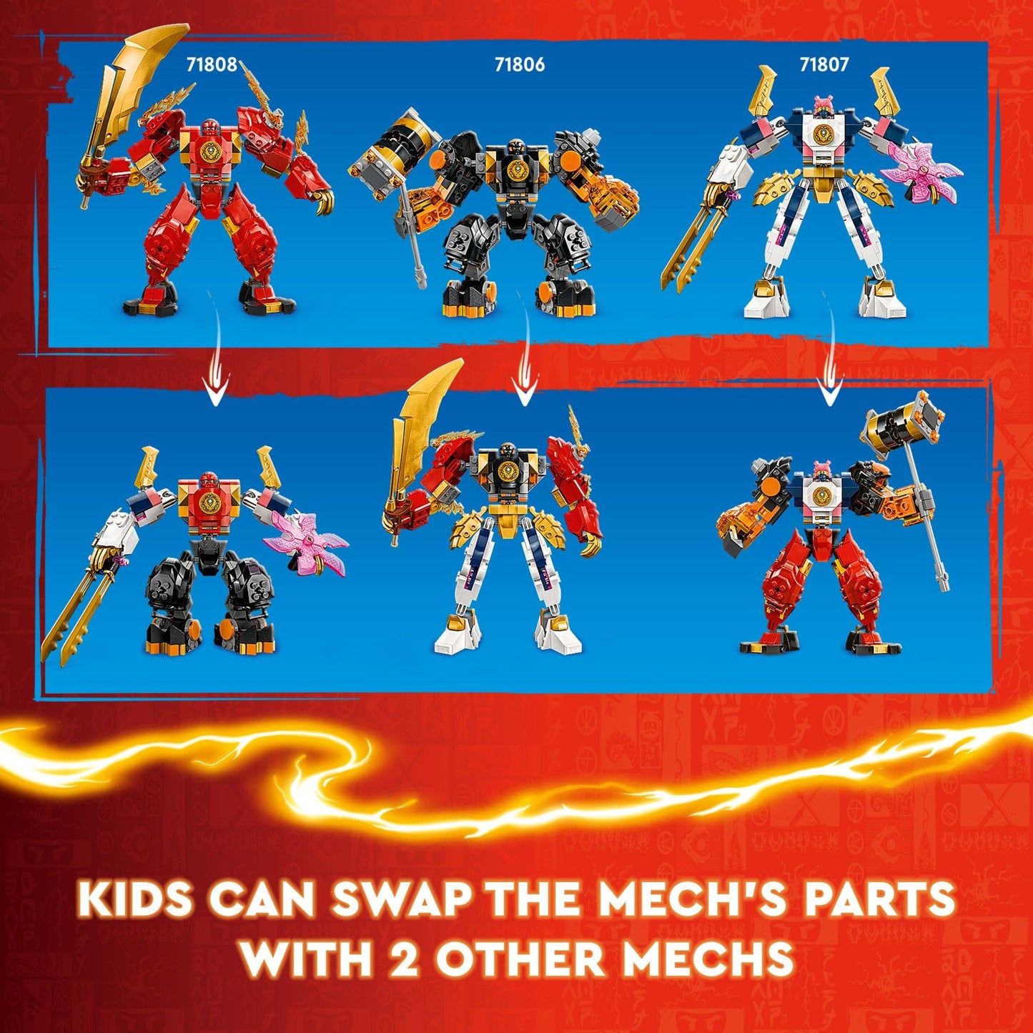 LEGO NINJAGO Kai's Elemental Fire Mech 71808 – Customizable Ninja Action Figure Set