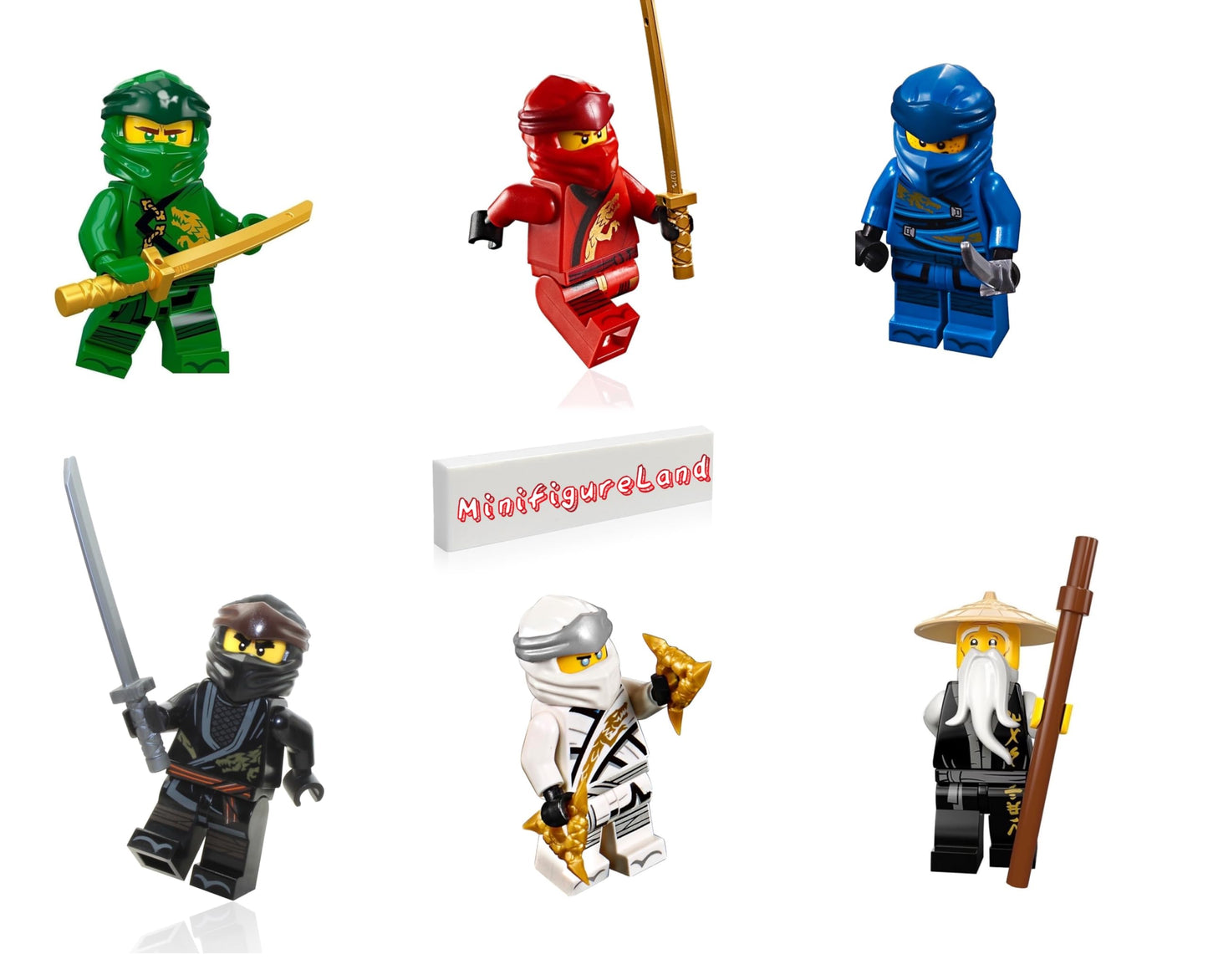 LEGO NINJAGO Legacy Minifigures Pack – Lloyd, Jay, Kai, Cole, Zane, Master Wu (Weapons)