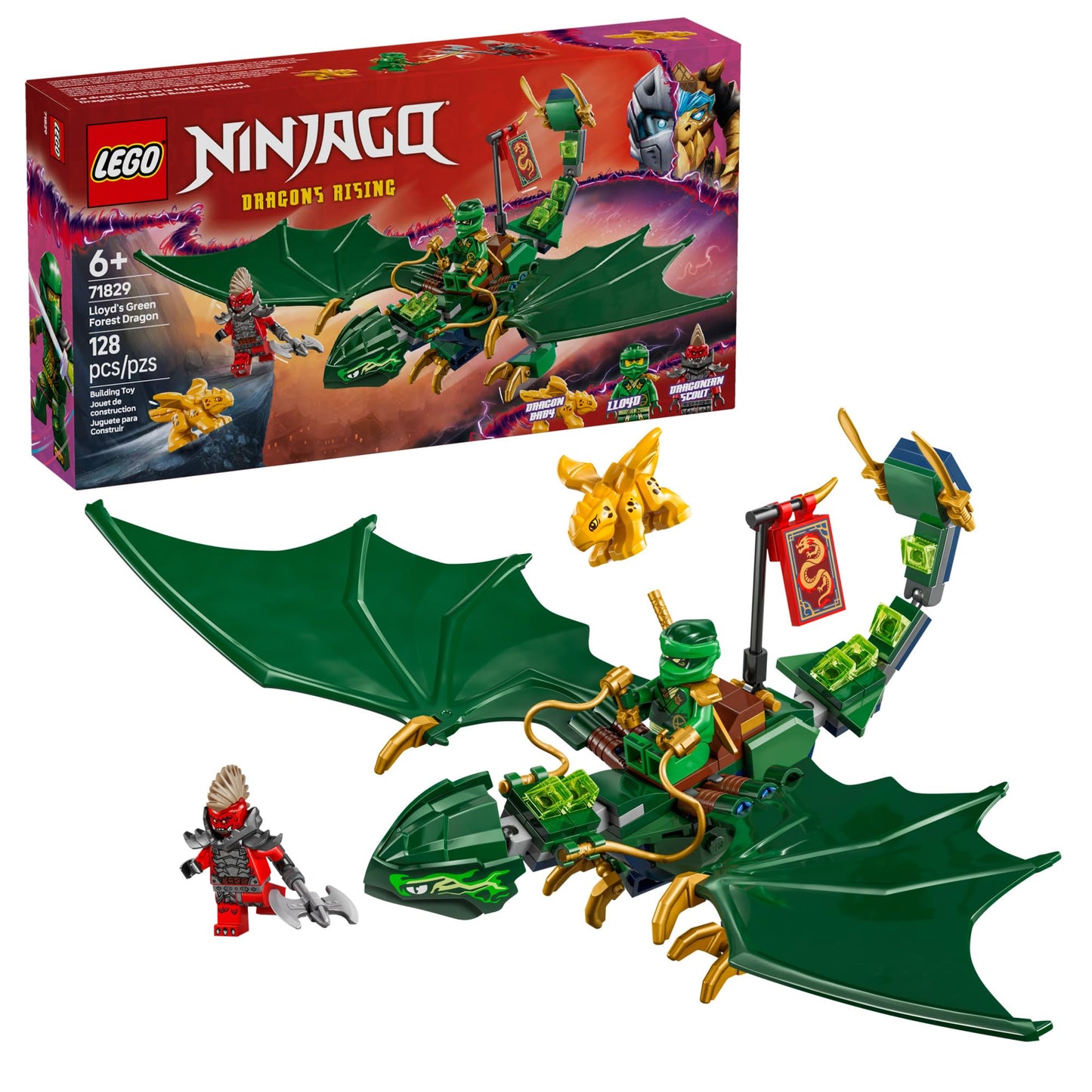 LEGO NINJAGO Lloyd's Green Forest Dragon (71829) – Dragon Toy for Kids 6+ with 2 Minifigures