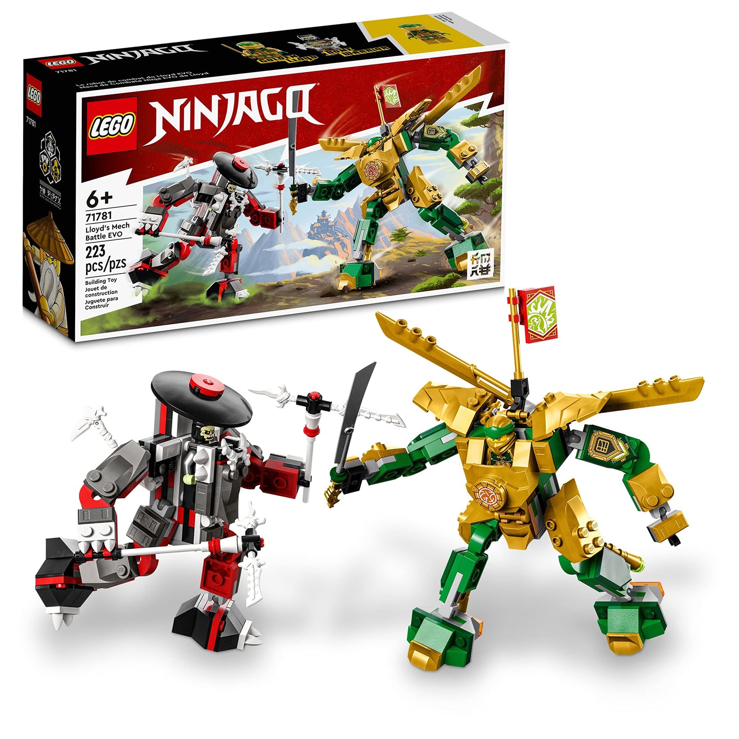 LEGO NINJAGO Lloyd’s Mech Battle EVO (71781) – 2 Posable Ninjas with Golden Lloyd & Bone Warrior