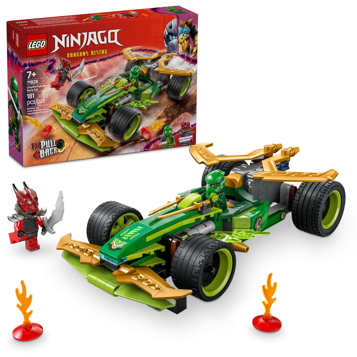 LEGO NINJAGO Lloyd’s Pull-Back Race Car 71828 – Buildable Toy with 2 Minifigures