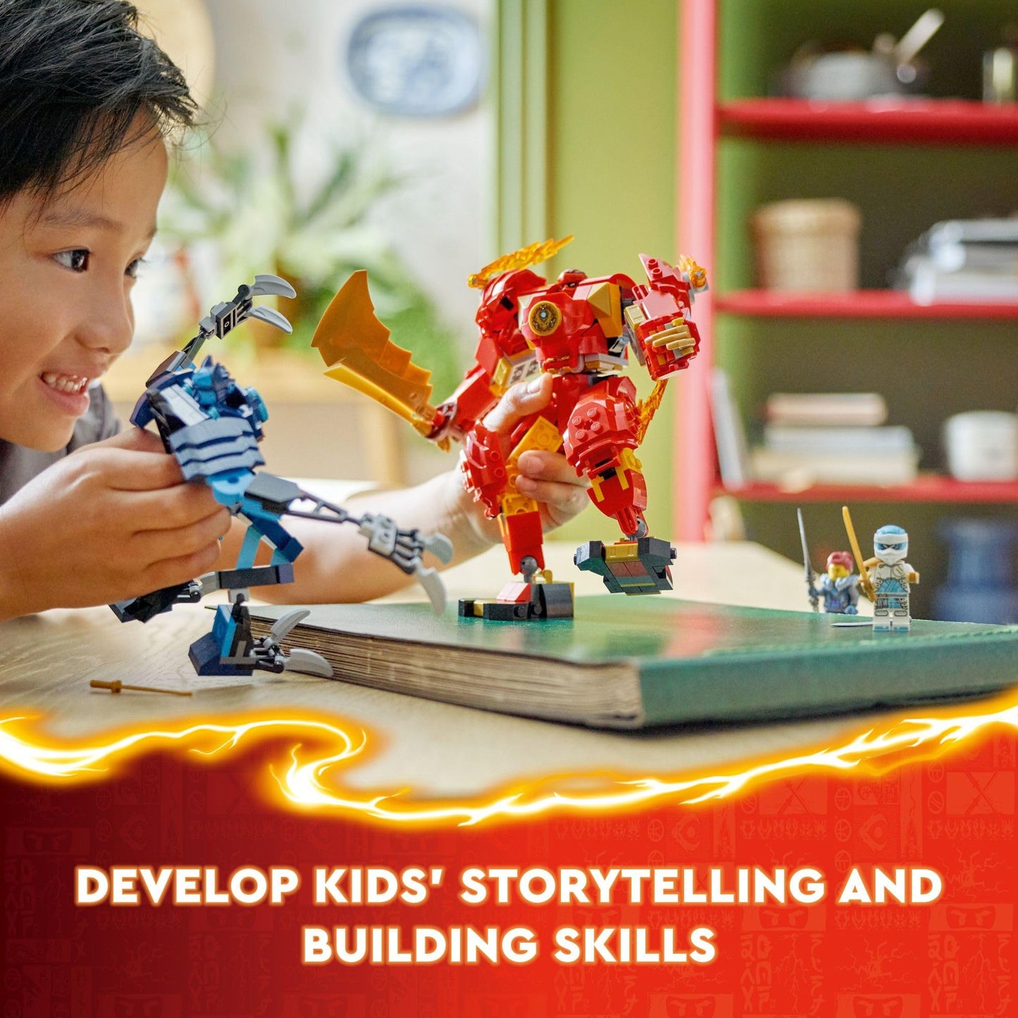 LEGO NINJAGO Kai's Elemental Fire Mech 71808 – Customizable Ninja Action Figure Set