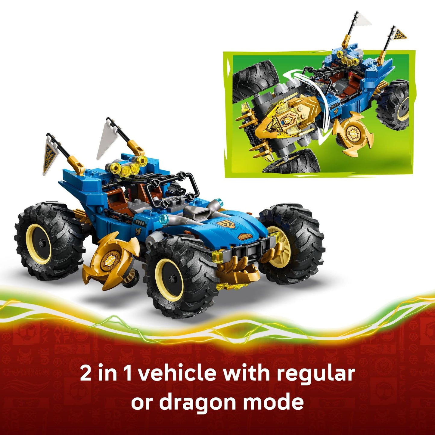 LEGO NINJAGO Jay’s Transforming Car (71856) – 2 Play Modes, 5 Minifigures, 387 Pieces