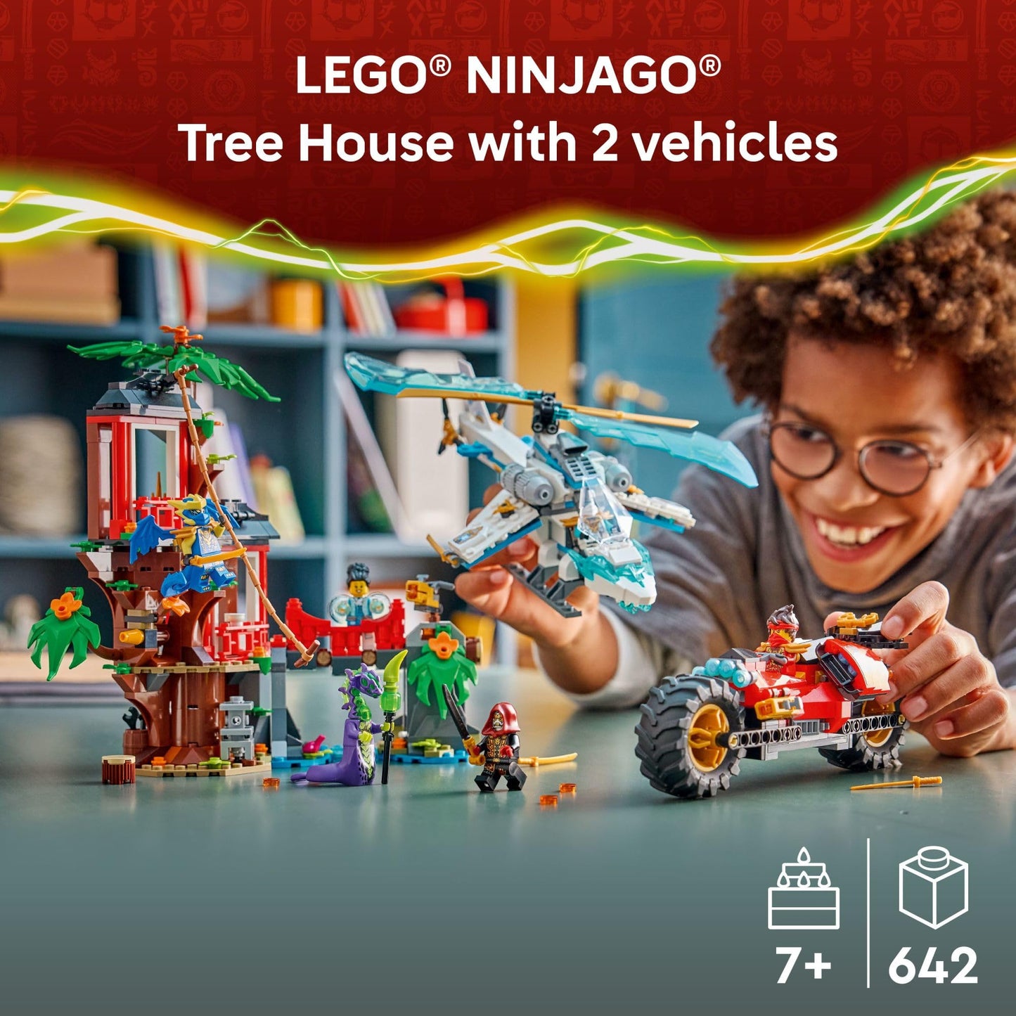 LEGO NINJAGO Ninja Vehicle Tree House Battle (71857) – 642-Piece Playset with 6 Minifigures, Motorcycle & Helicopter