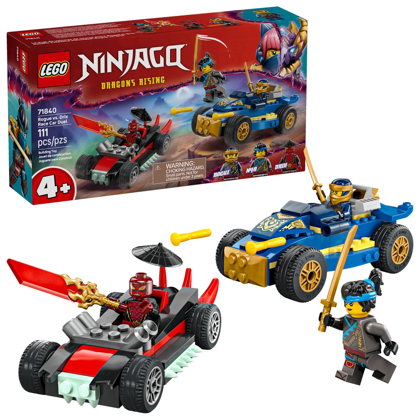 LEGO NINJAGO Rogue vs Drix Race Car Duel (71840) – Preschool Building Toy for 4+