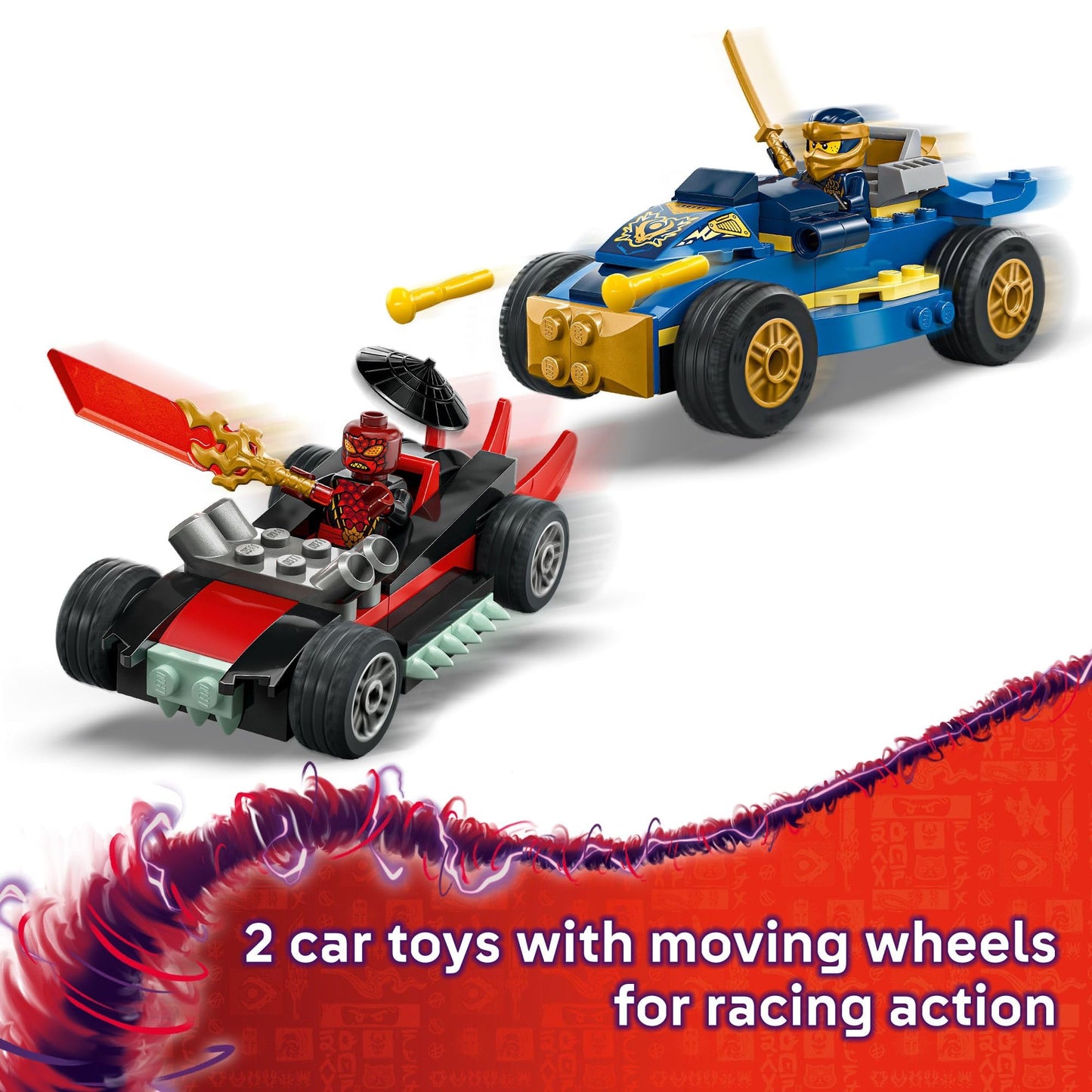 LEGO NINJAGO Rogue vs Drix Race Car Duel (71840) – Preschool Building Toy for 4+