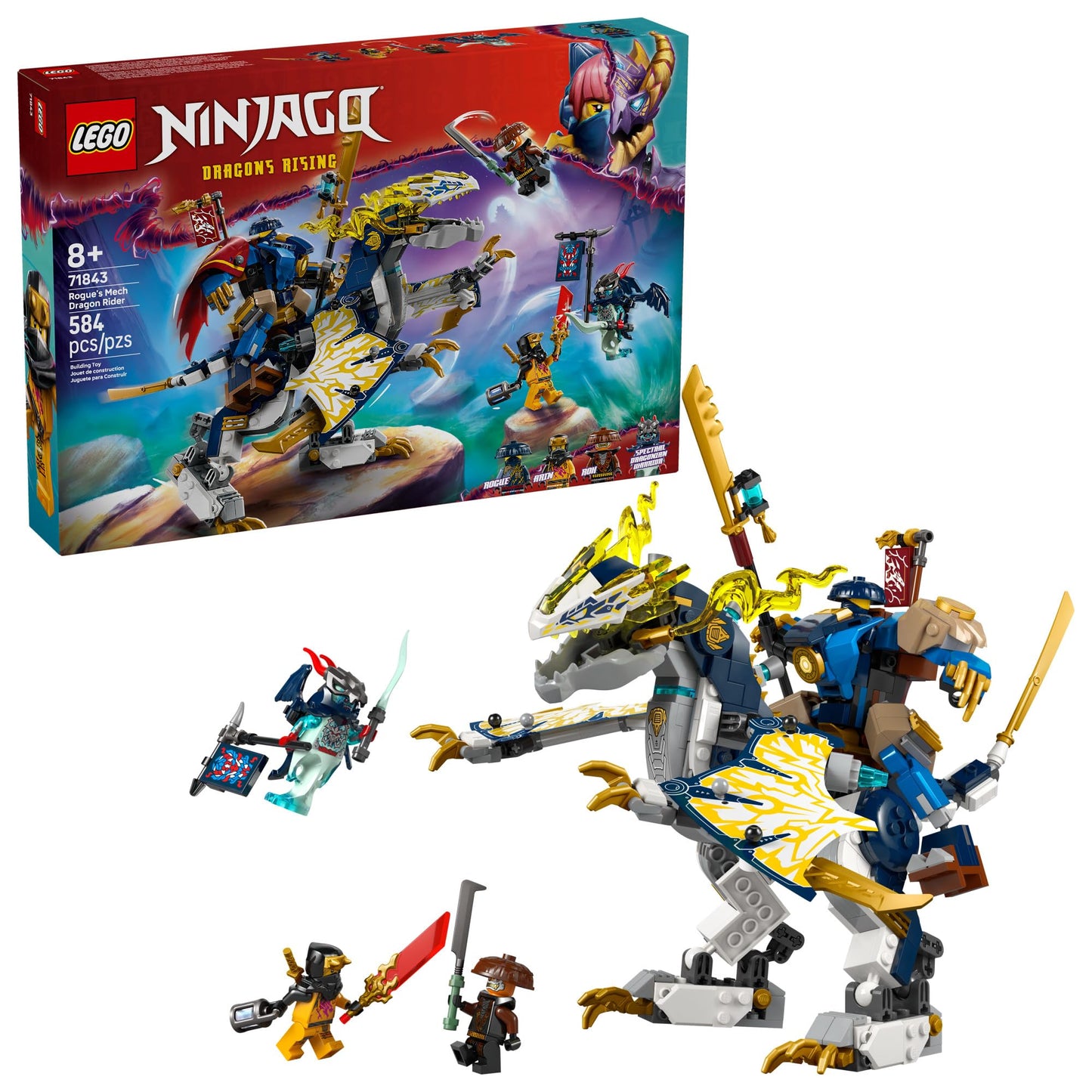 LEGO NINJAGO Rogue’s Mech Dragon Rider (71843) – Two-in-One Mech and Robotic Dragon Play Set | 4 Minifigures | Ages 8+