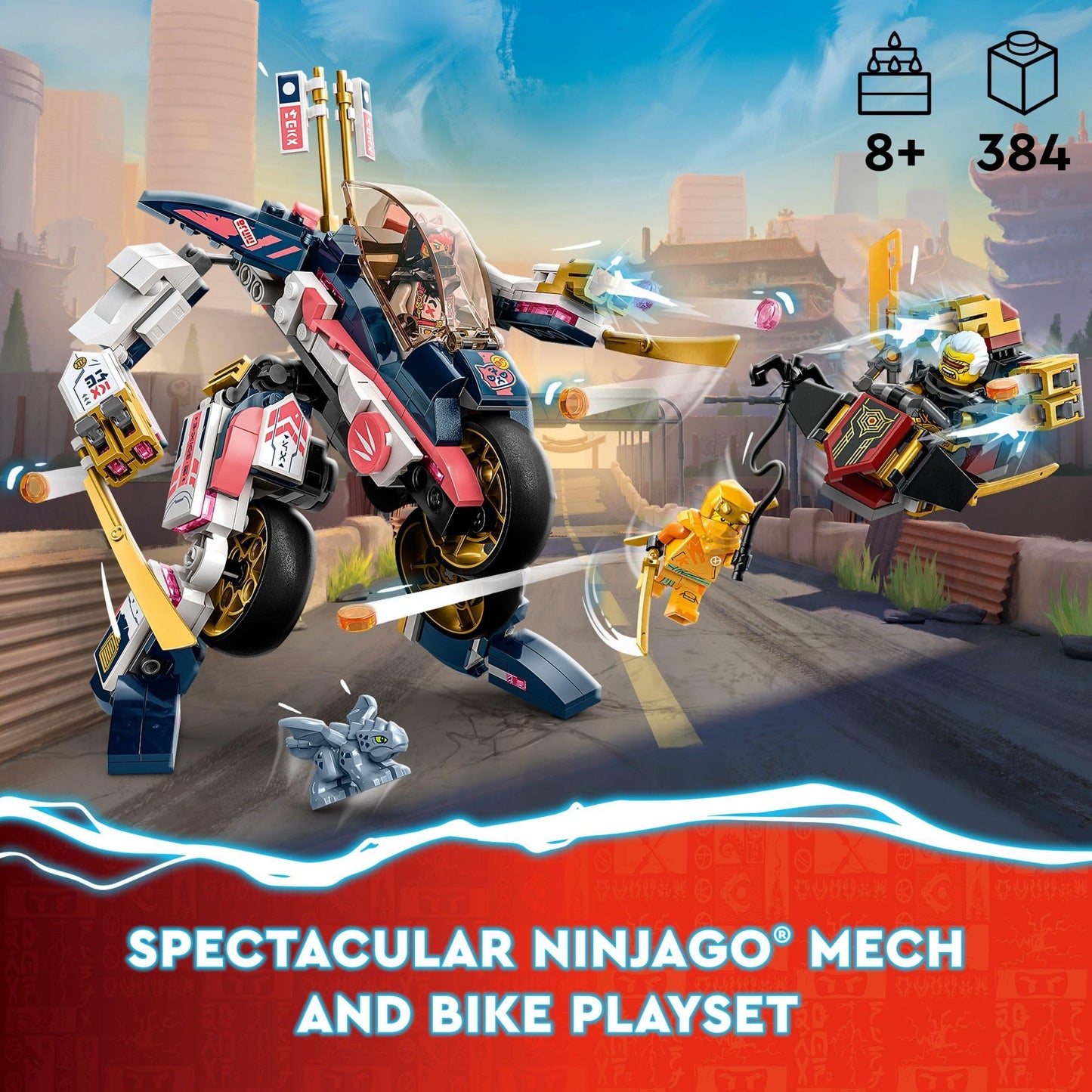 LEGO NINJAGO Sora’s Transforming Mech Bike Racer (71792) – 384-Piece Building Toy for Kids Aged 8+