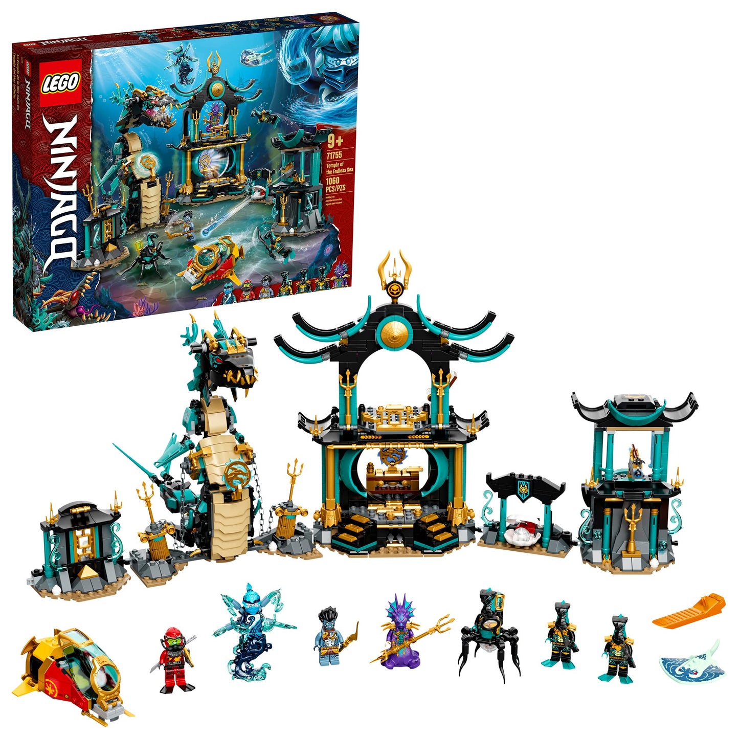 LEGO NINJAGO Temple of the Endless Sea 71755 Building Kit – Underwater Playset with Kai, Wojira, 1,060 Pieces