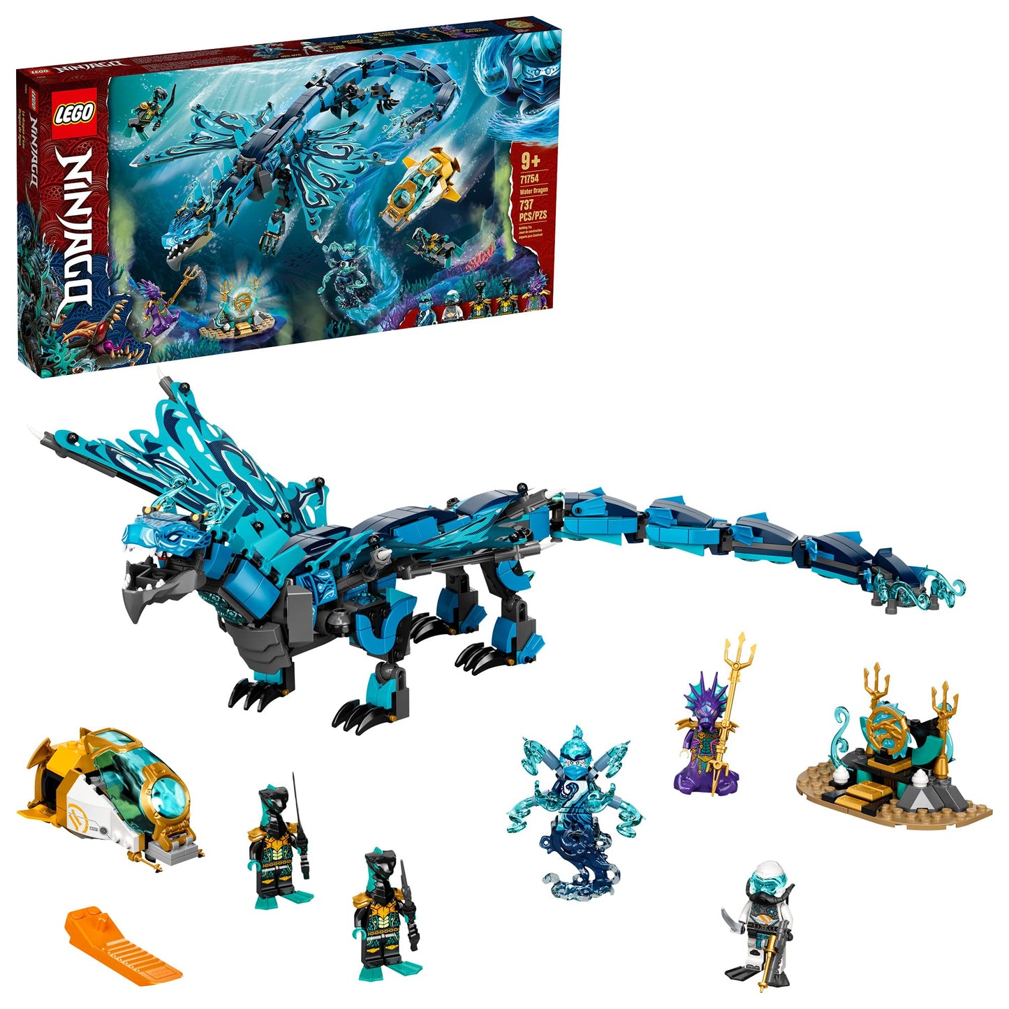 LEGO NINJAGO Water Dragon Toy 71754 – 5 Minifigures & Mini-Sub | Ninja Gifts for 9+