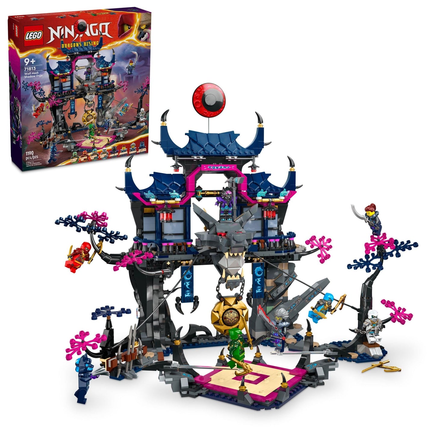 LEGO Ninjago Wolf Mask Shadow Dojo 71813 – 1,190-Piece Ninja Building Toy with 8 Minifigures