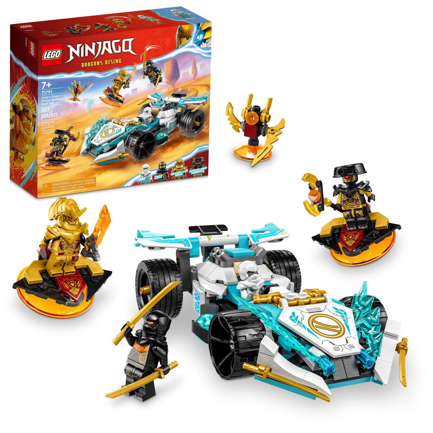 LEGO NINJAGO Zane’s Dragon Power Spinjitzu Race Car 71791 – 307 Pieces, 4 Minifigures