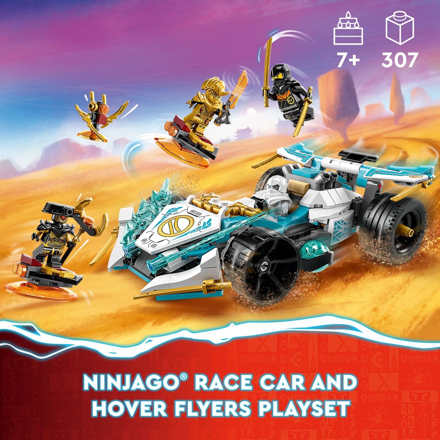 LEGO NINJAGO Zane’s Dragon Power Spinjitzu Race Car 71791 – 307 Pieces, 4 Minifigures