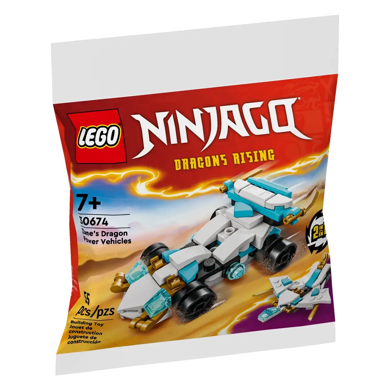 LEGO NINJAGO Zane's Dragon Power Vehicles 30674 Polybag – 2-in-1 Building Set for Ages 7+
