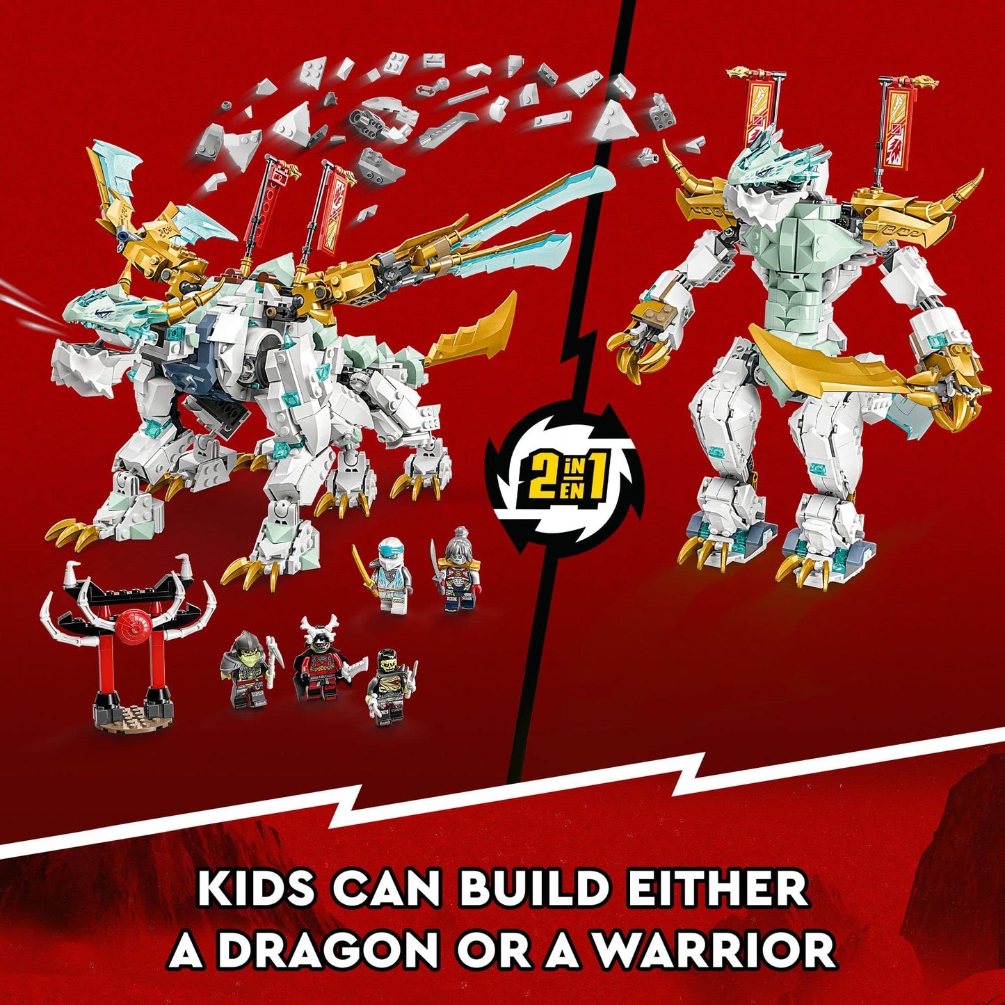 LEGO NINJAGO Zane’s Ice Dragon Creature 71786 | 2-in-1 Dragon Toy & Dragon Warrior