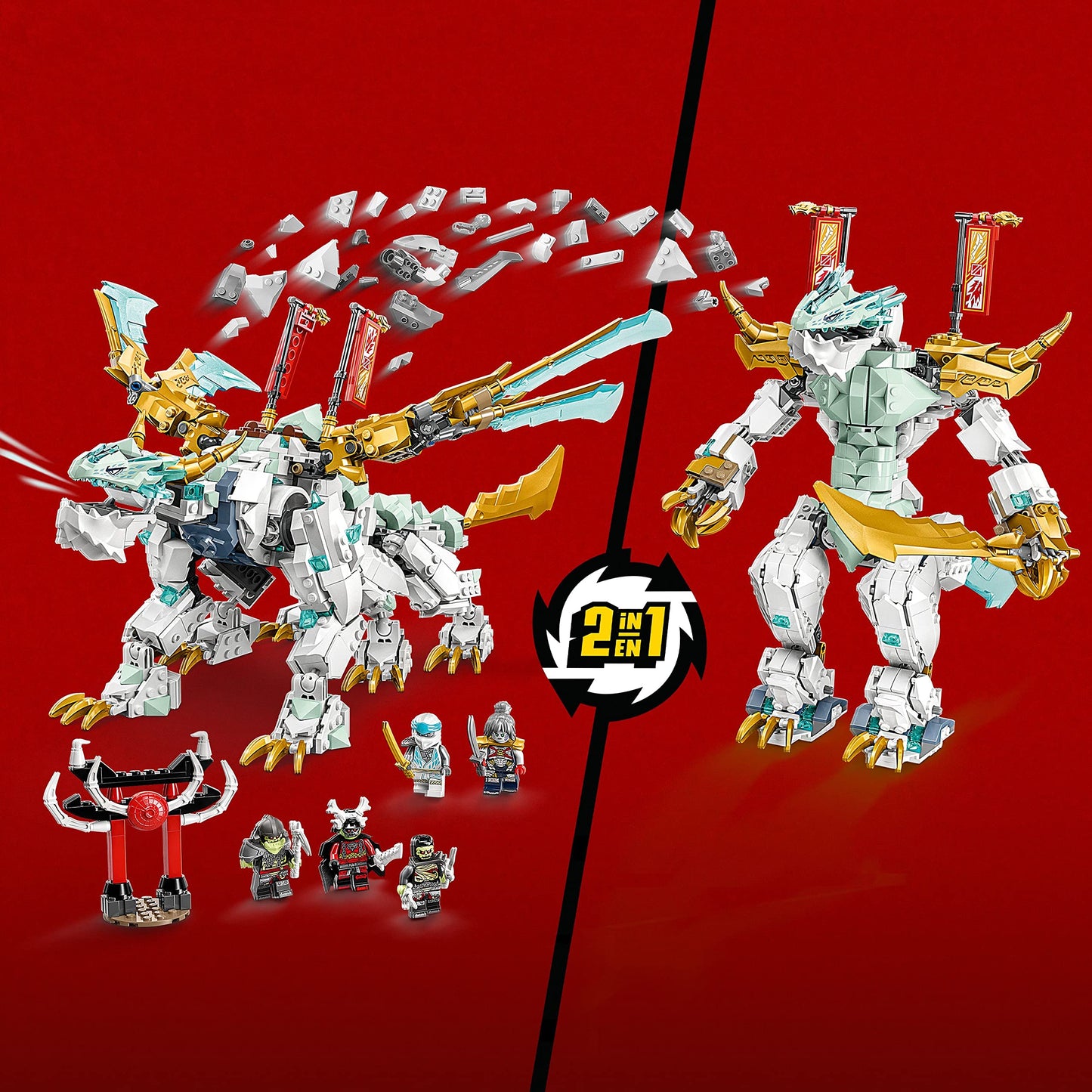 LEGO NINJAGO Zane's Ice Dragon Creature 71786 — 2-in-1 Dragon Toy with 5 Minifigures