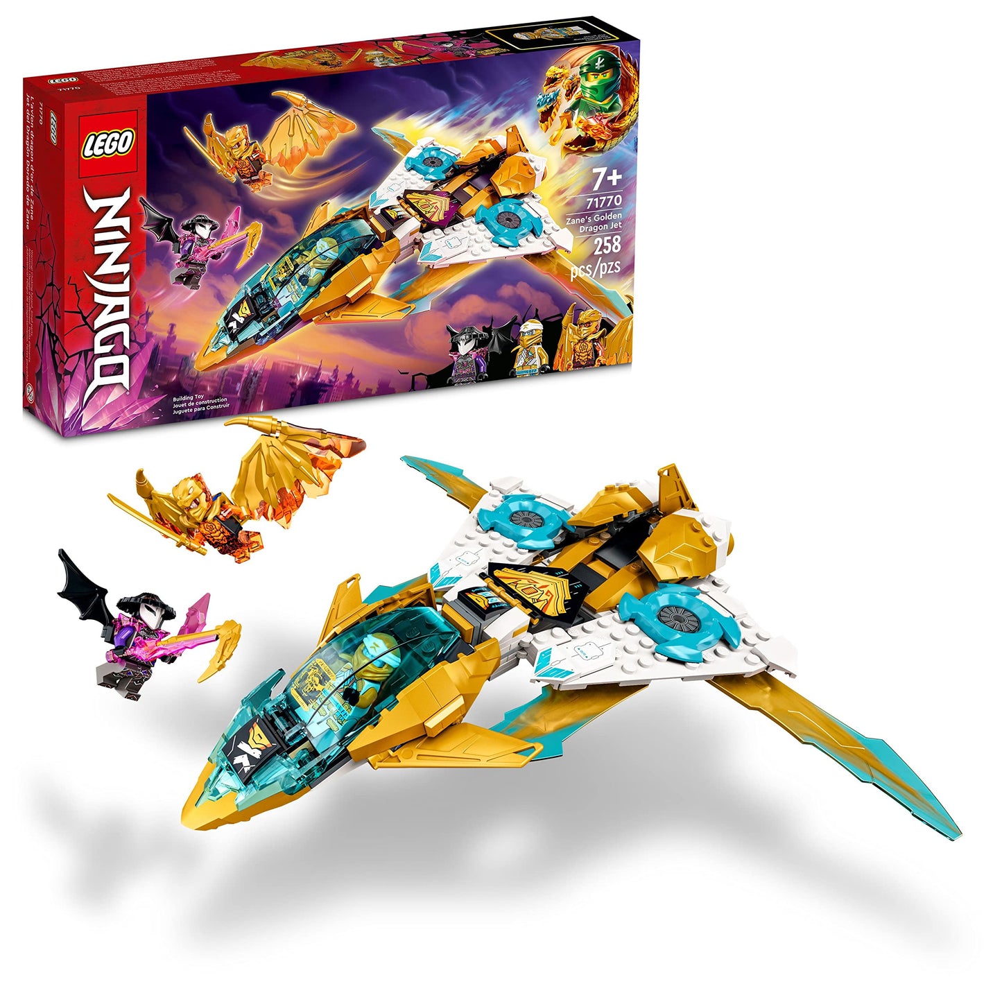 LEGO NINJAGO Zane's Golden Dragon Jet (71770) - 258-Piece Ninja Plane Set for Kids 7+