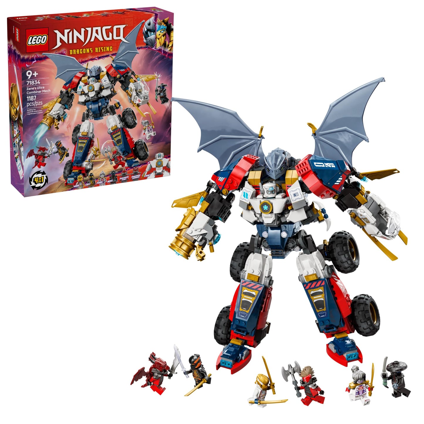 LEGO NINJAGO Zane’s Ultra Combiner Mech 71834 – 4‑in‑1 Building Toy with 6 Minifigures