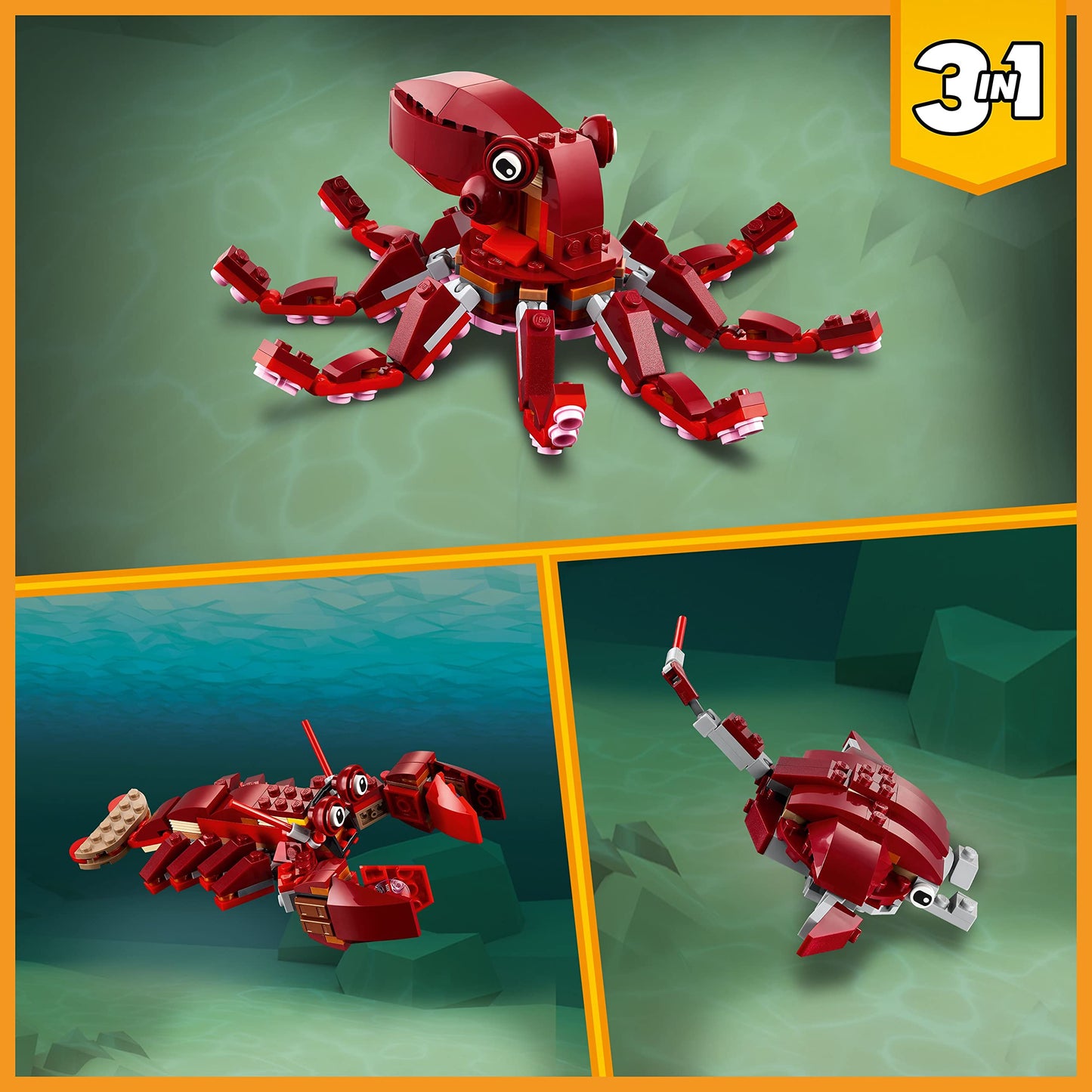 LEGO Creator 3 in 1 Sunken Treasure Mission Submarine – 31130 | 522-Piece Underwater Sea Animals Set