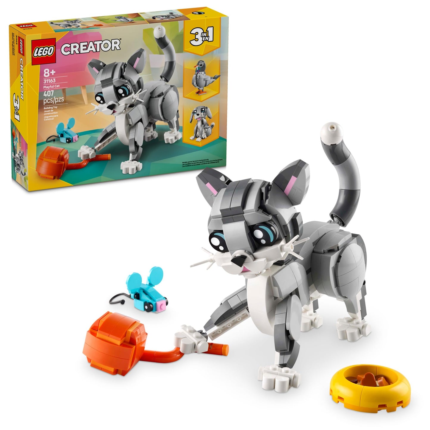 LEGO Creator 3 in 1 Playful Cat Toy 31163 – Build Cat, Dog, or Pigeon (Ages 8+)