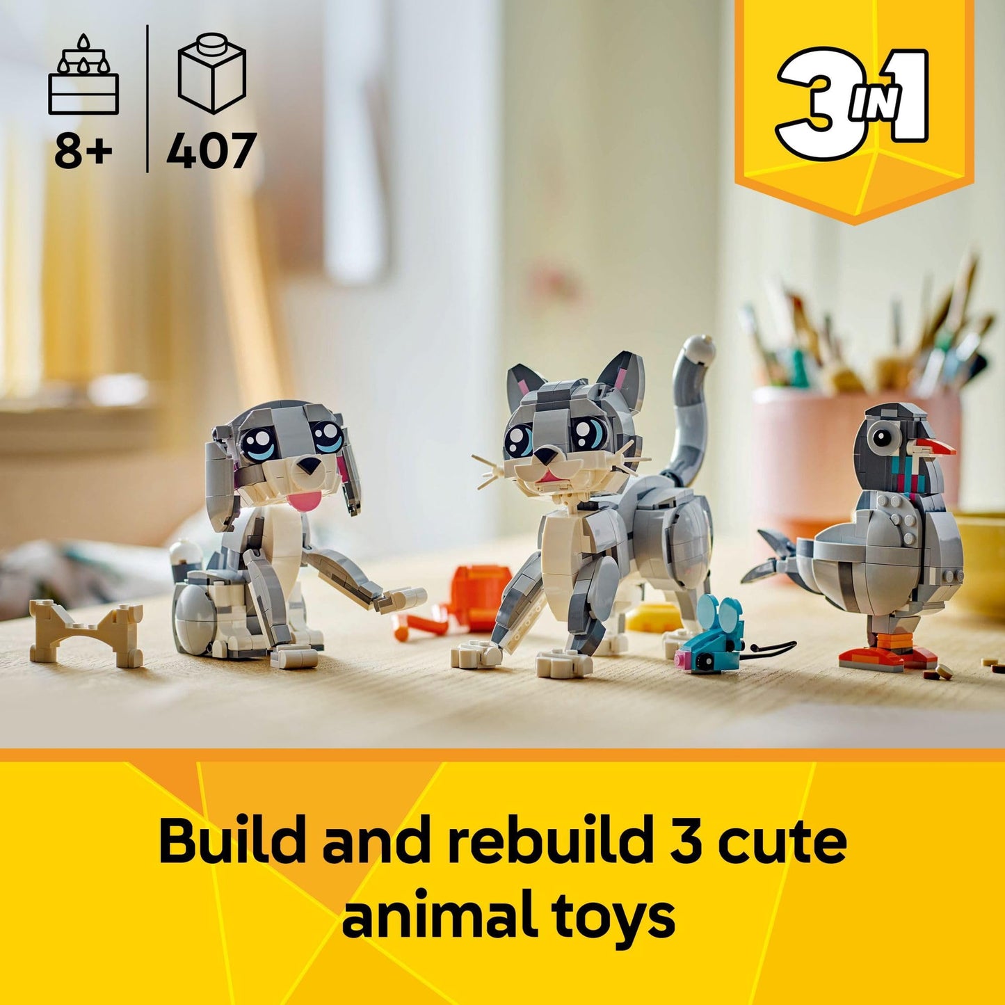LEGO Creator 3 in 1 Playful Cat Toy 31163 – Build Cat, Dog, or Pigeon (Ages 8+)