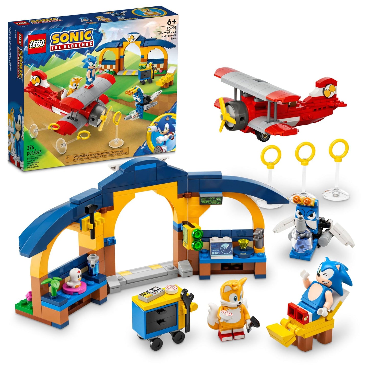 LEGO Sonic the Hedgehog: Tails' Workshop and Tornado Plane 76991 - 376-Piece Playset for Ages 6+