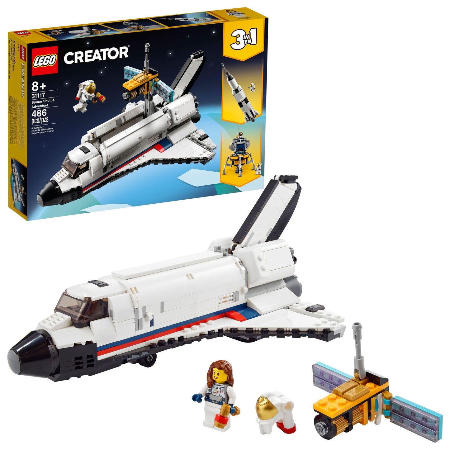LEGO Creator 3in1 Space Shuttle Adventure 31117 – 486 Pieces, 3 Build Modes