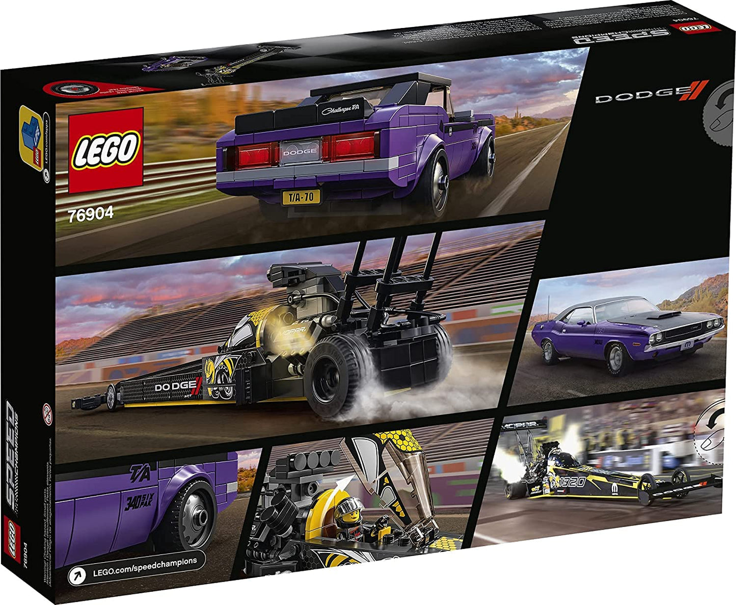 LEGO Speed Champions Mopar Dodge//SRT Top Fuel Dragster & 1970 Dodge Challenger T/A – 76904 Building Toy Set (627 Pieces)