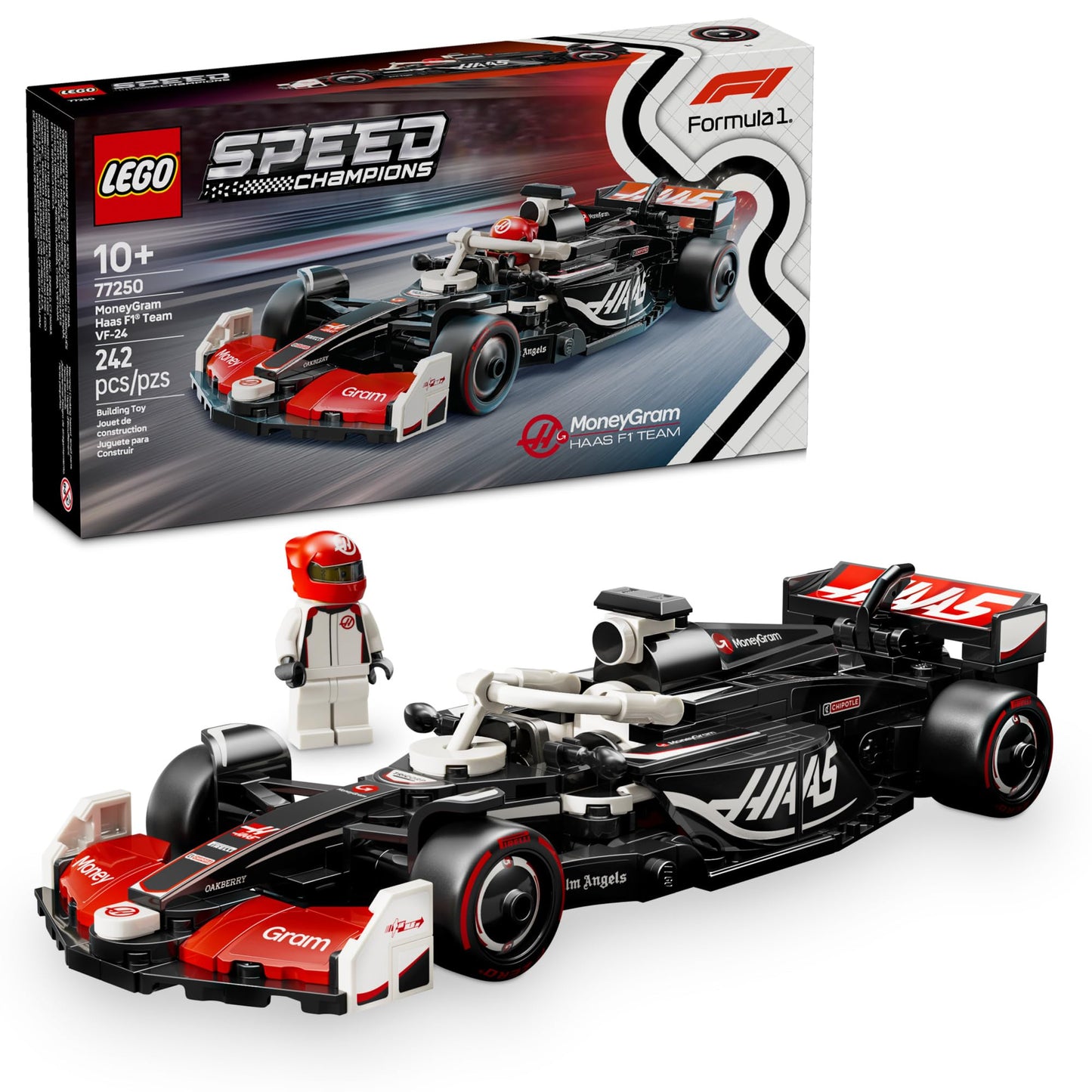 LEGO Speed Champions MoneyGram Haas F1 Team VF-24 Race Car (77250) – 242-Piece Building Set