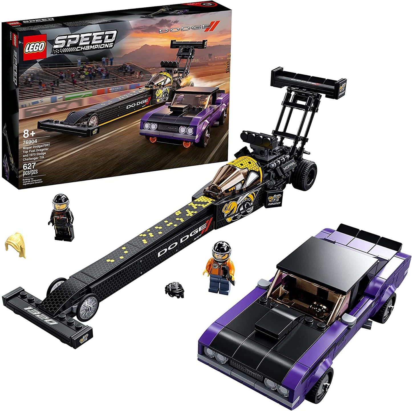 LEGO Speed Champions Mopar Dodge//SRT Top Fuel Dragster & 1970 Dodge Challenger T/A – 76904 Building Toy Set (627 Pieces)