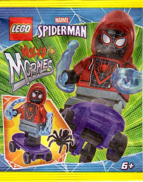 LEGO Spider-Man Miles Morales Minifigure with Skateboard & Web Blasts | Authentic LEGO Figure