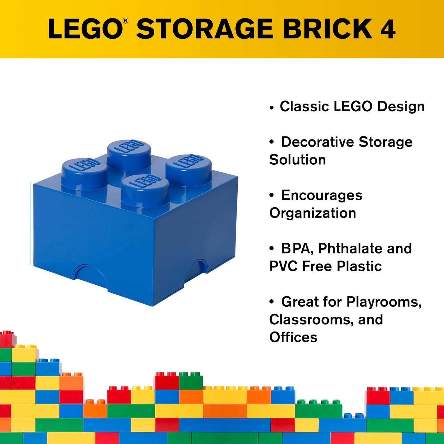 LEGO Storage Brick 4 Knobs Blue – Stackable Desk Organizer & Toy Box (5.6L)