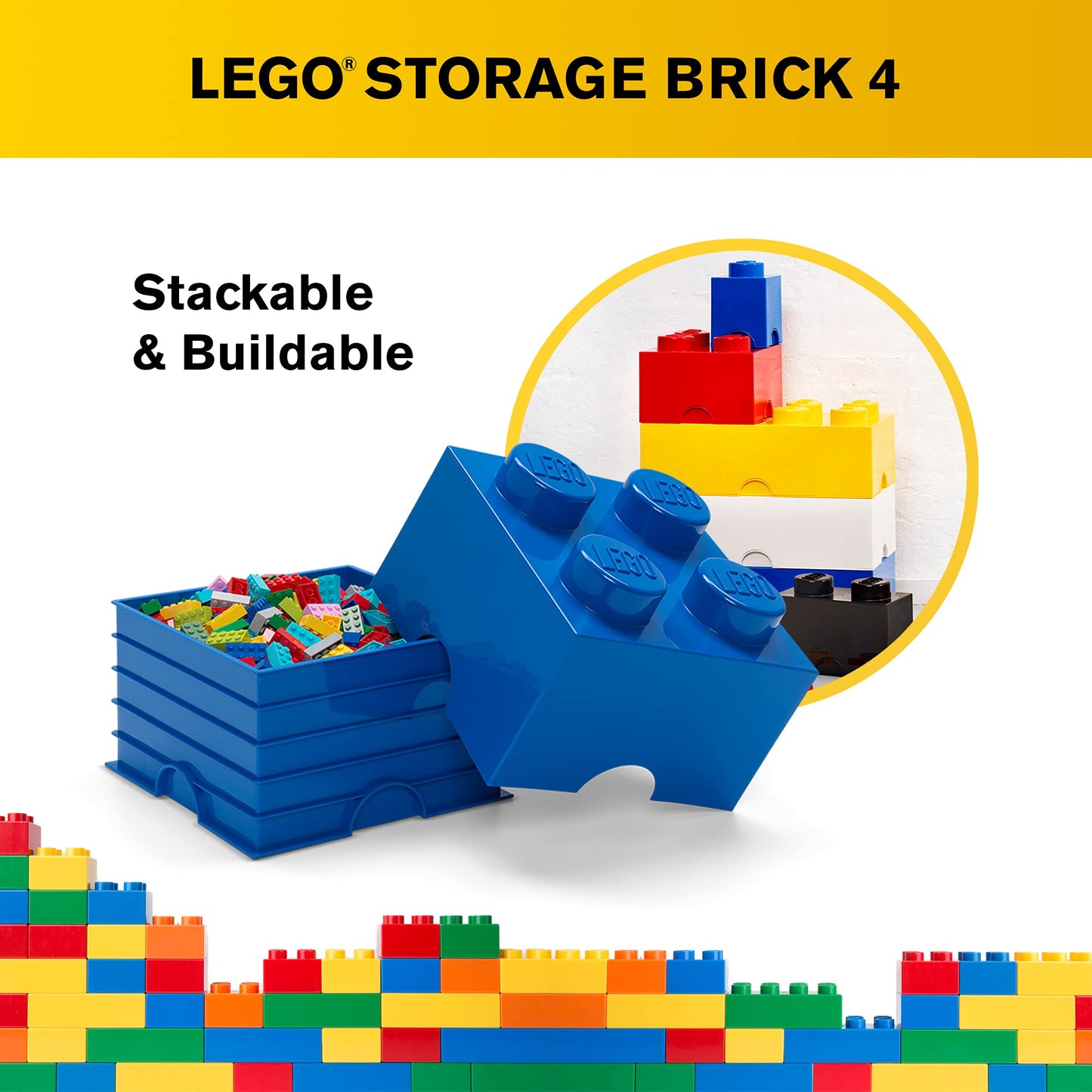 LEGO Storage Brick 4 Knobs Blue – Stackable Desk Organizer & Toy Box (5.6L)